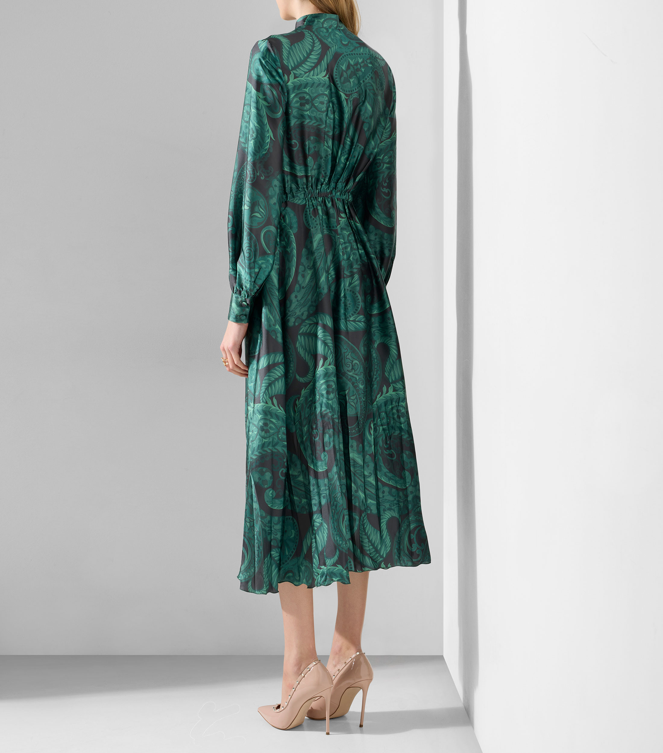 Vestido midi manga larga estampado Mujer