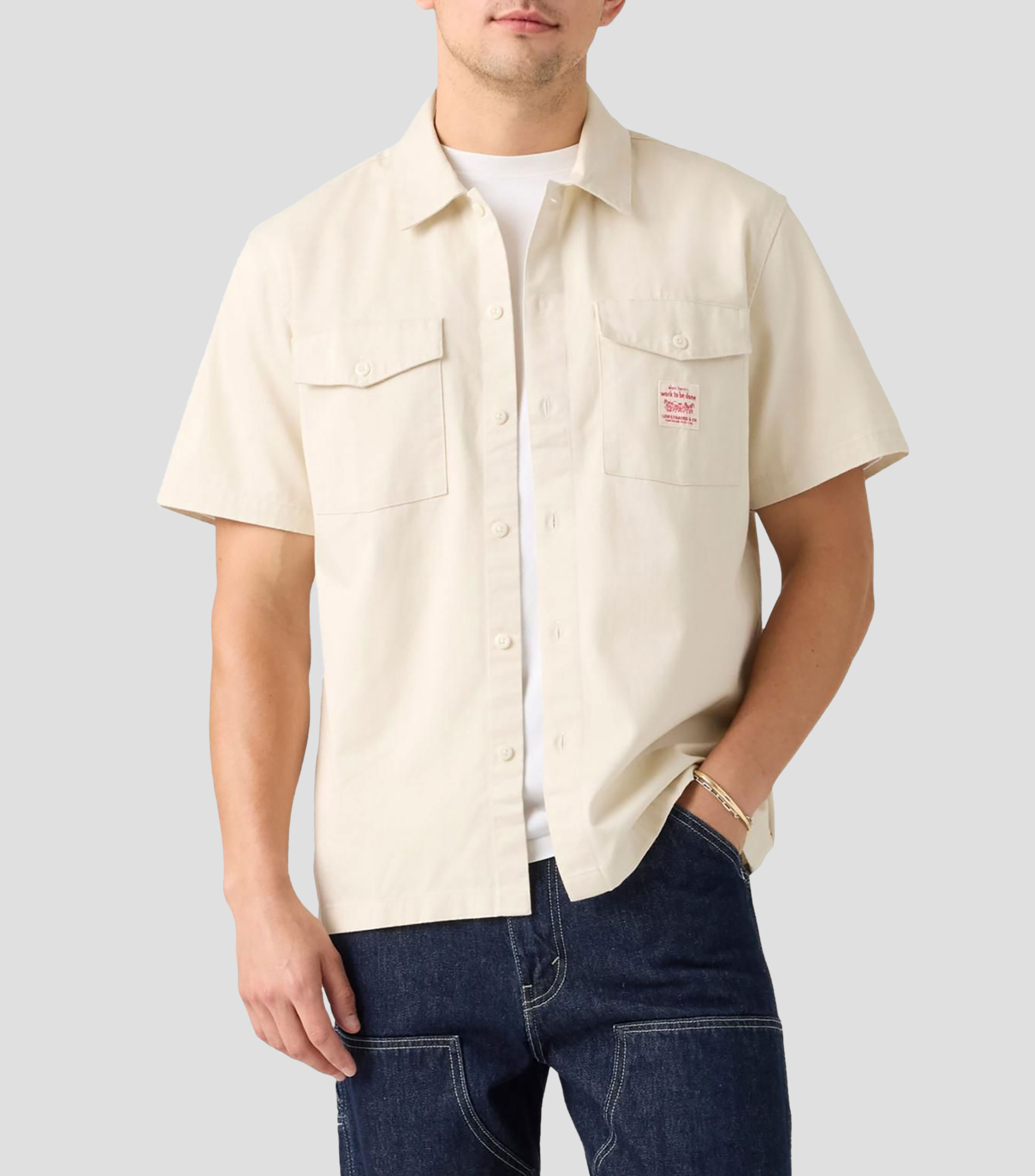 Camisa lisa con manga corta Hombre