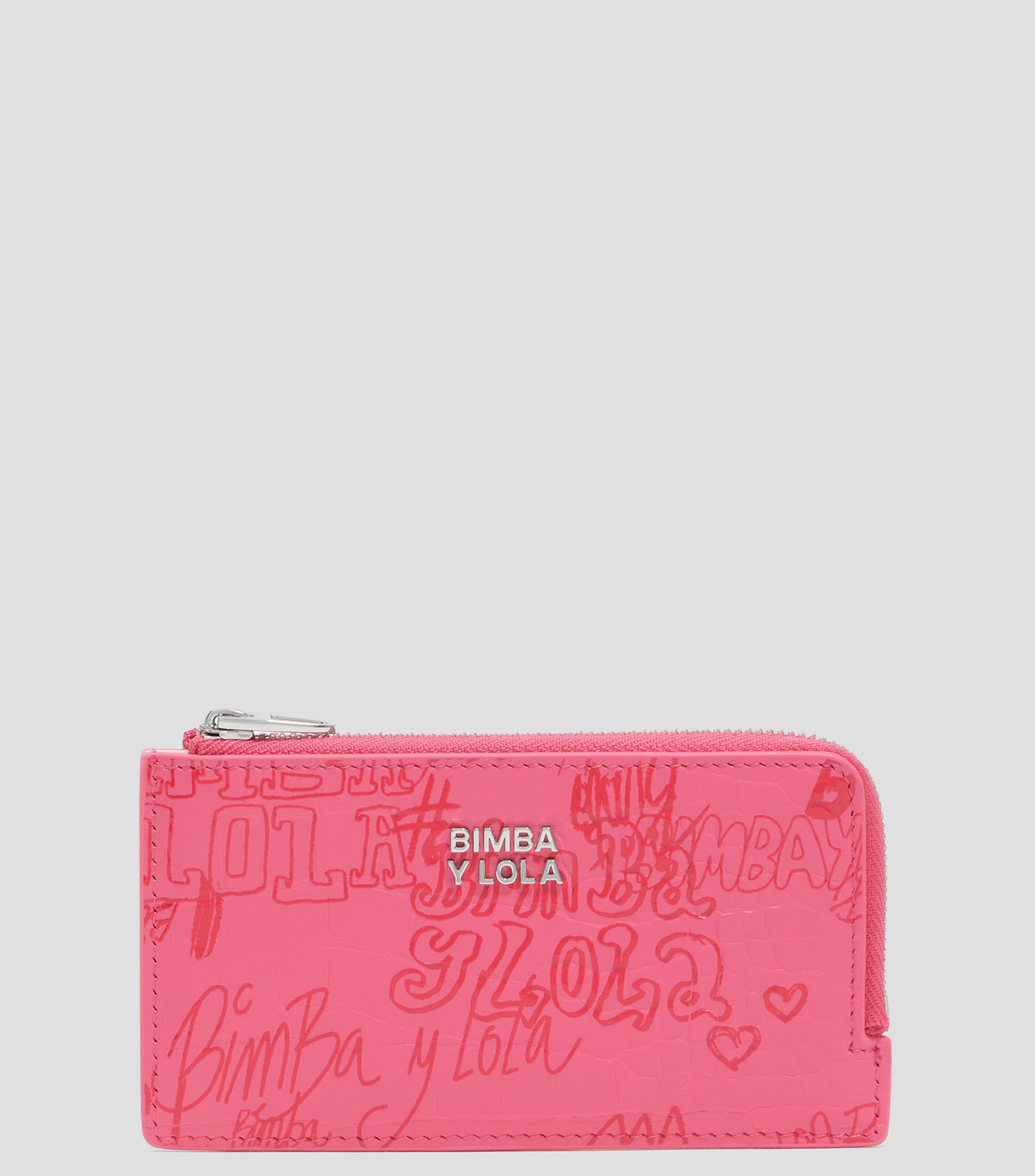 Tarjetero-monedero textura brillo print Bimba logos rosa baya Mujer