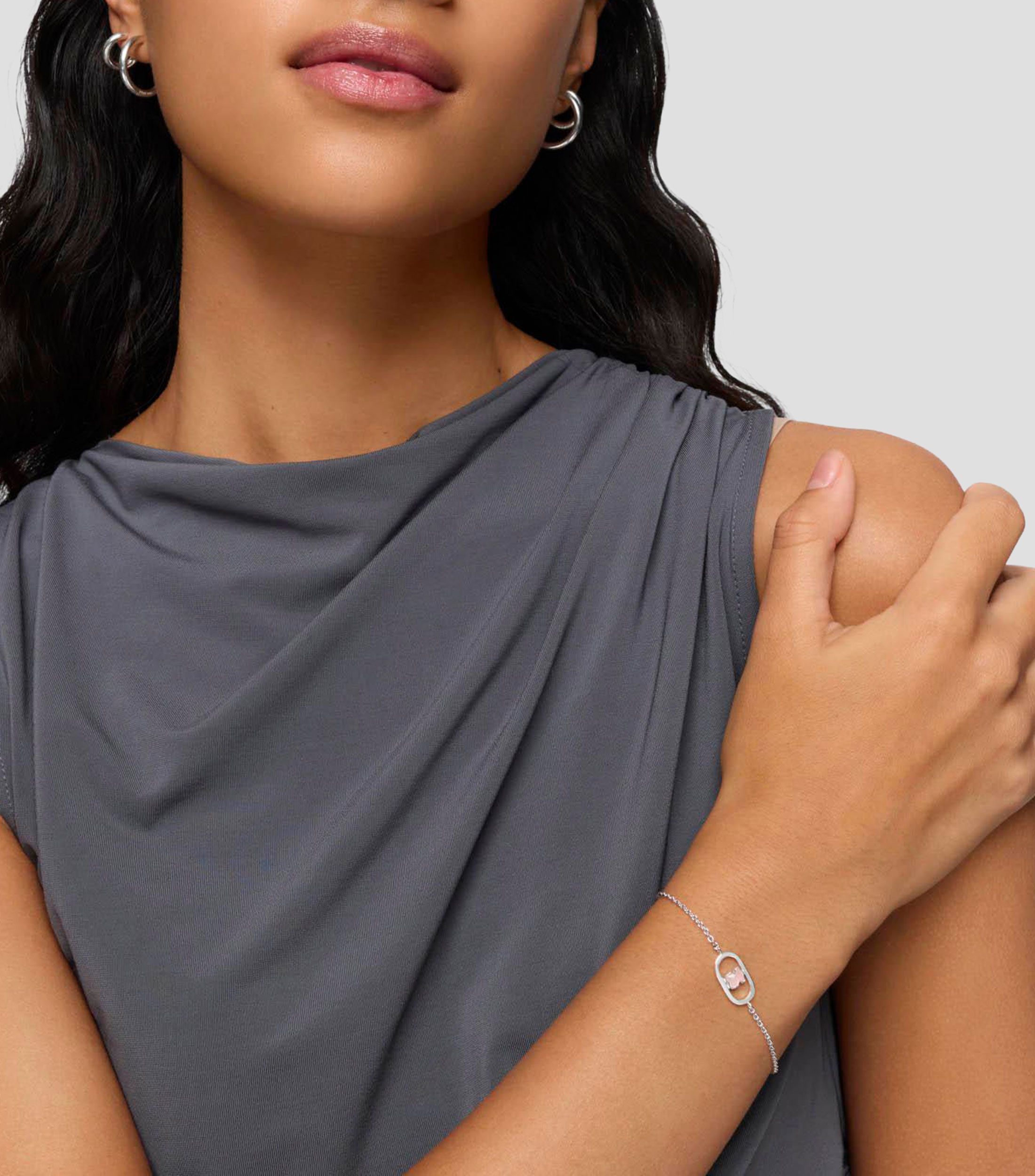 Pulsera en plata .925 Camille con incrustación de cuarzo rosa Mujer