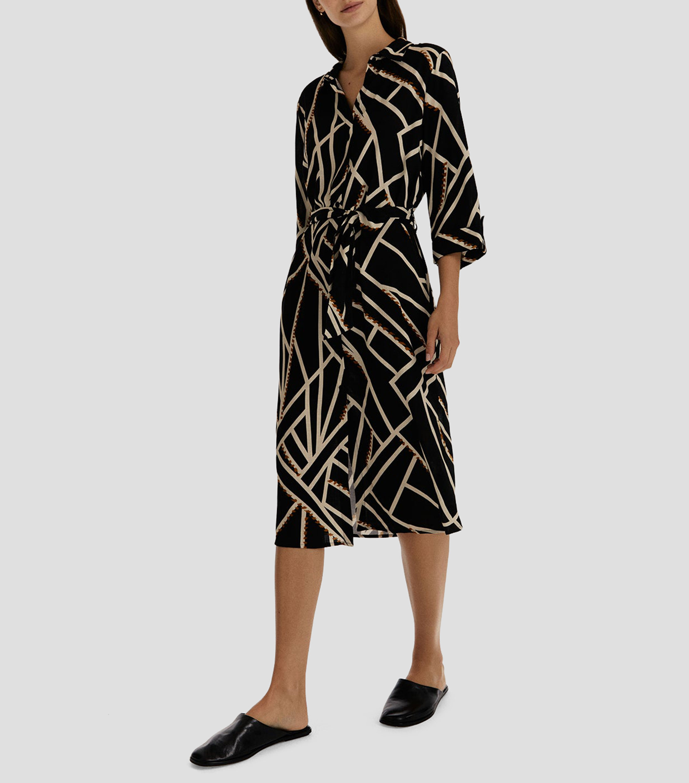 Vestido midi estampado manga 3/4 Mujer