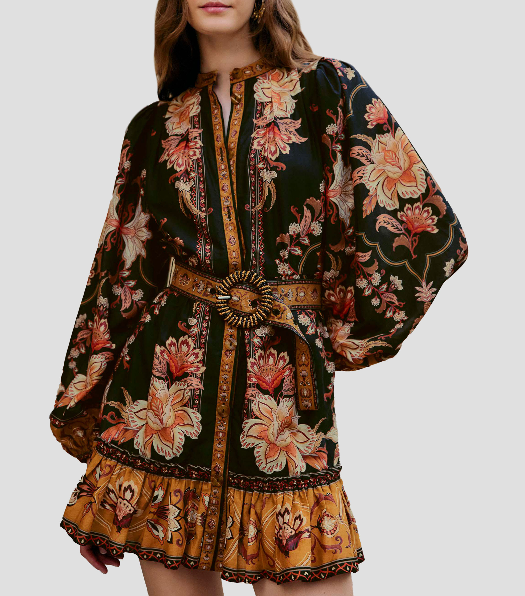 Vestido corto manga larga estampado Mujer
