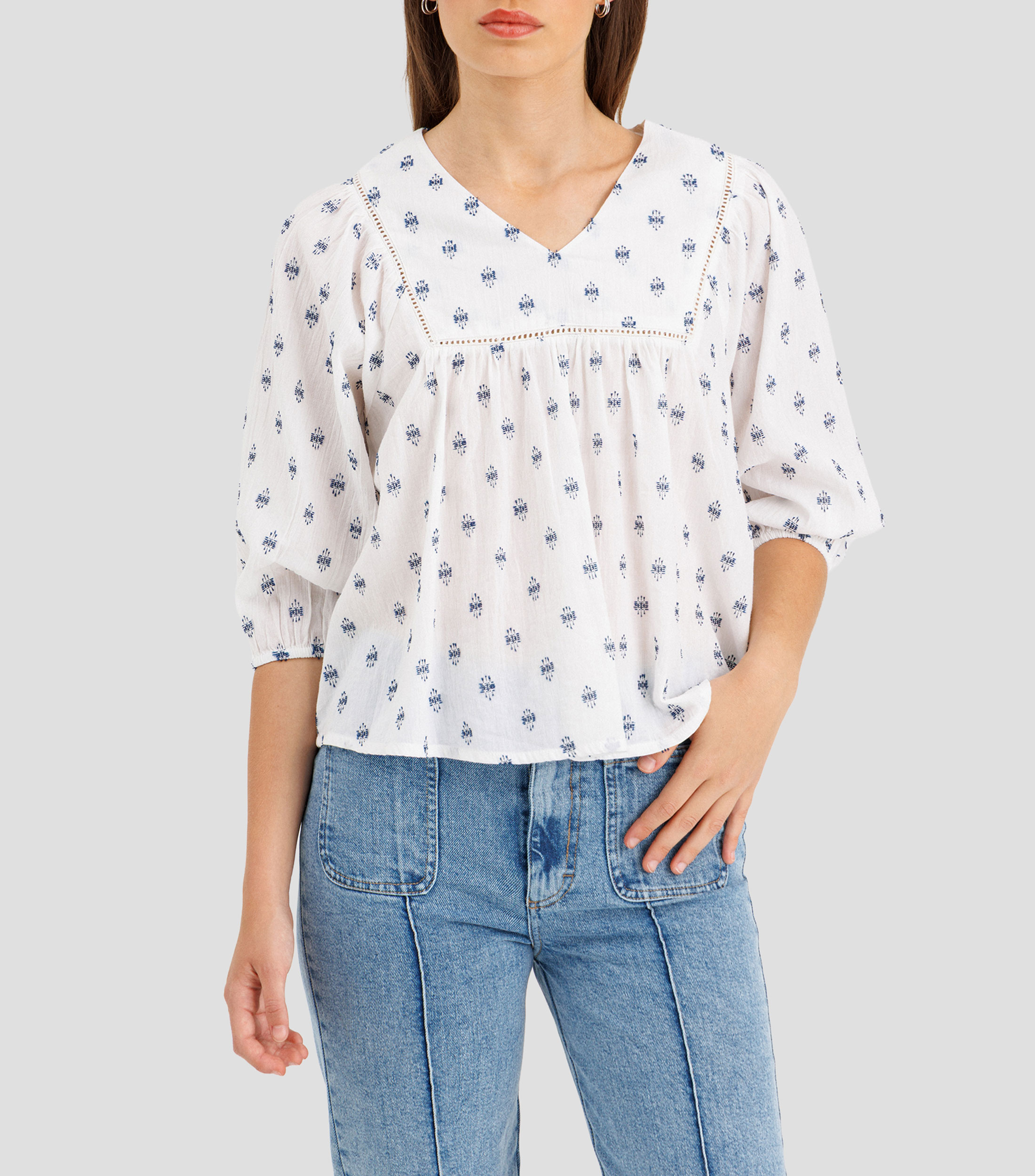 Blusa fantasía manga 3/4 Mujer