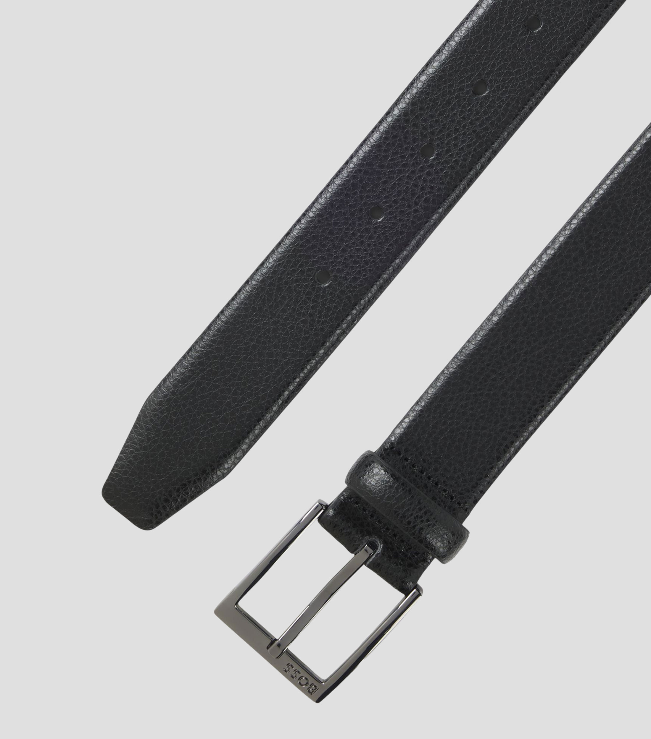 Cinturón de piel italiana granulada y hebilla con logo Hombre
