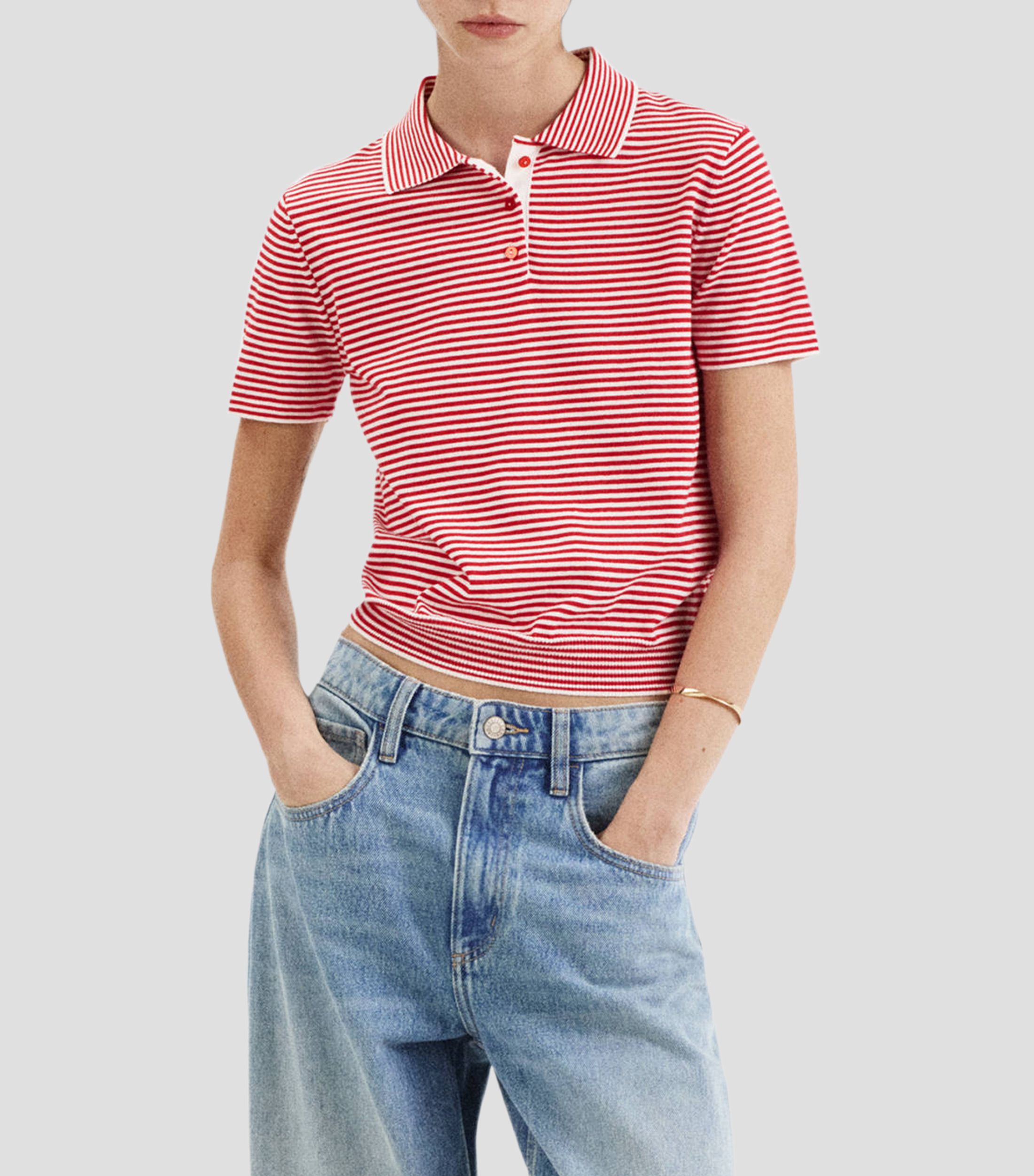 Playera tipo polo manga corta de rayas Mujer