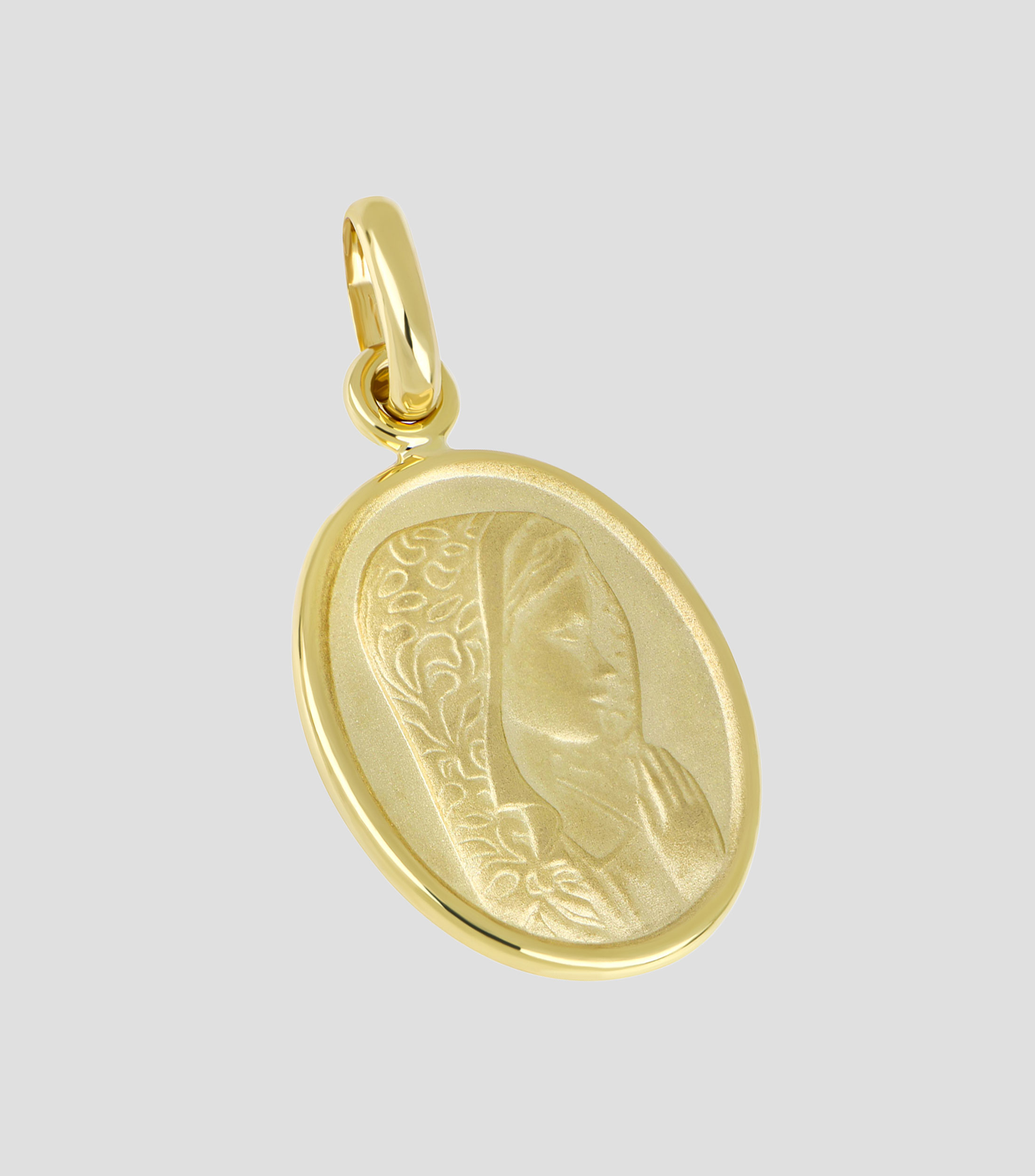 Medalla Madona manto oval en Oro amarillo de 14 Kilates Mujer