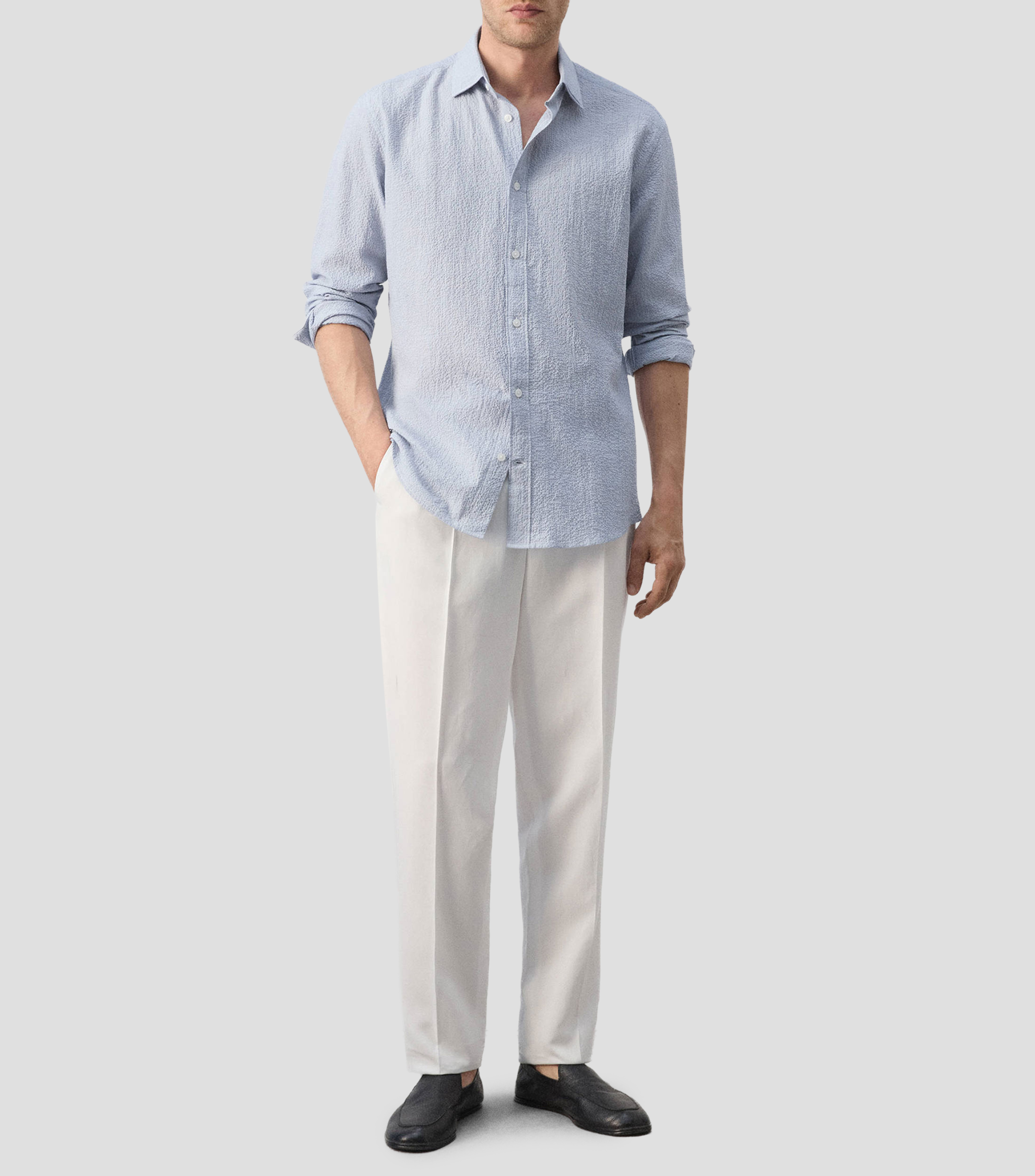 Camisa con rayas finas manga larga Hombre