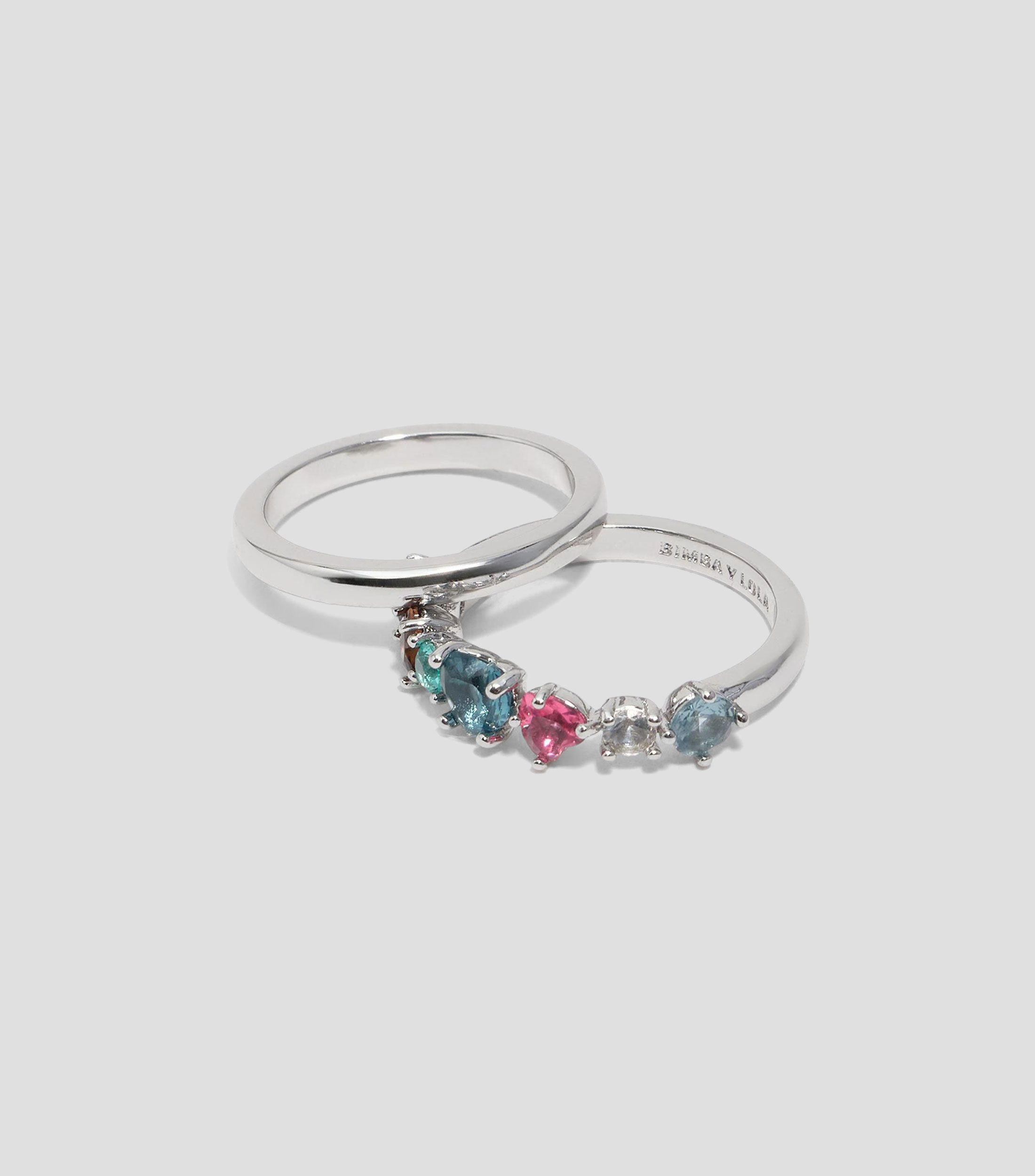 Set 2 anillos cristales corazón plateado Mujer