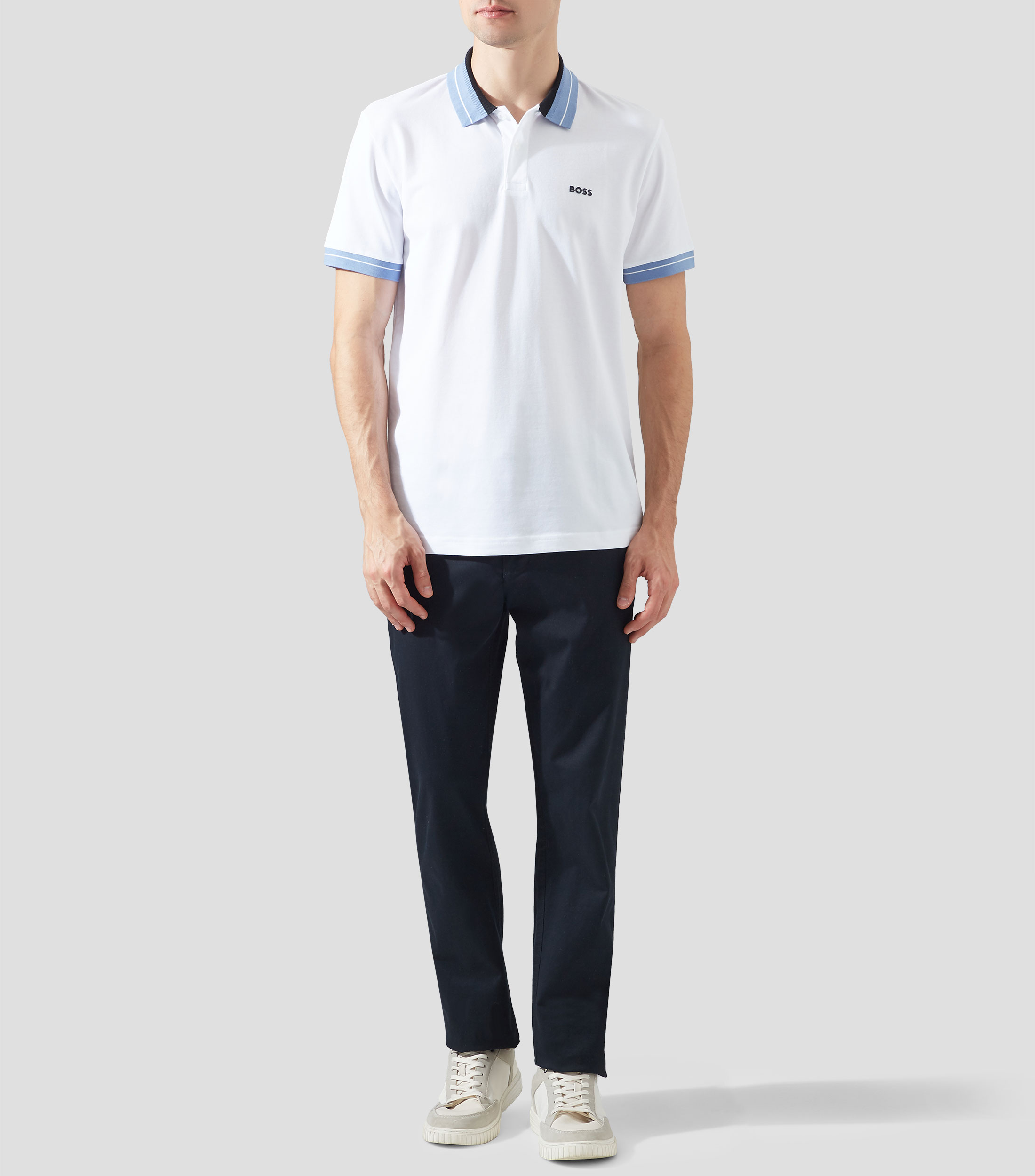 Polo de algodón elástico con detalles de raya Hombre