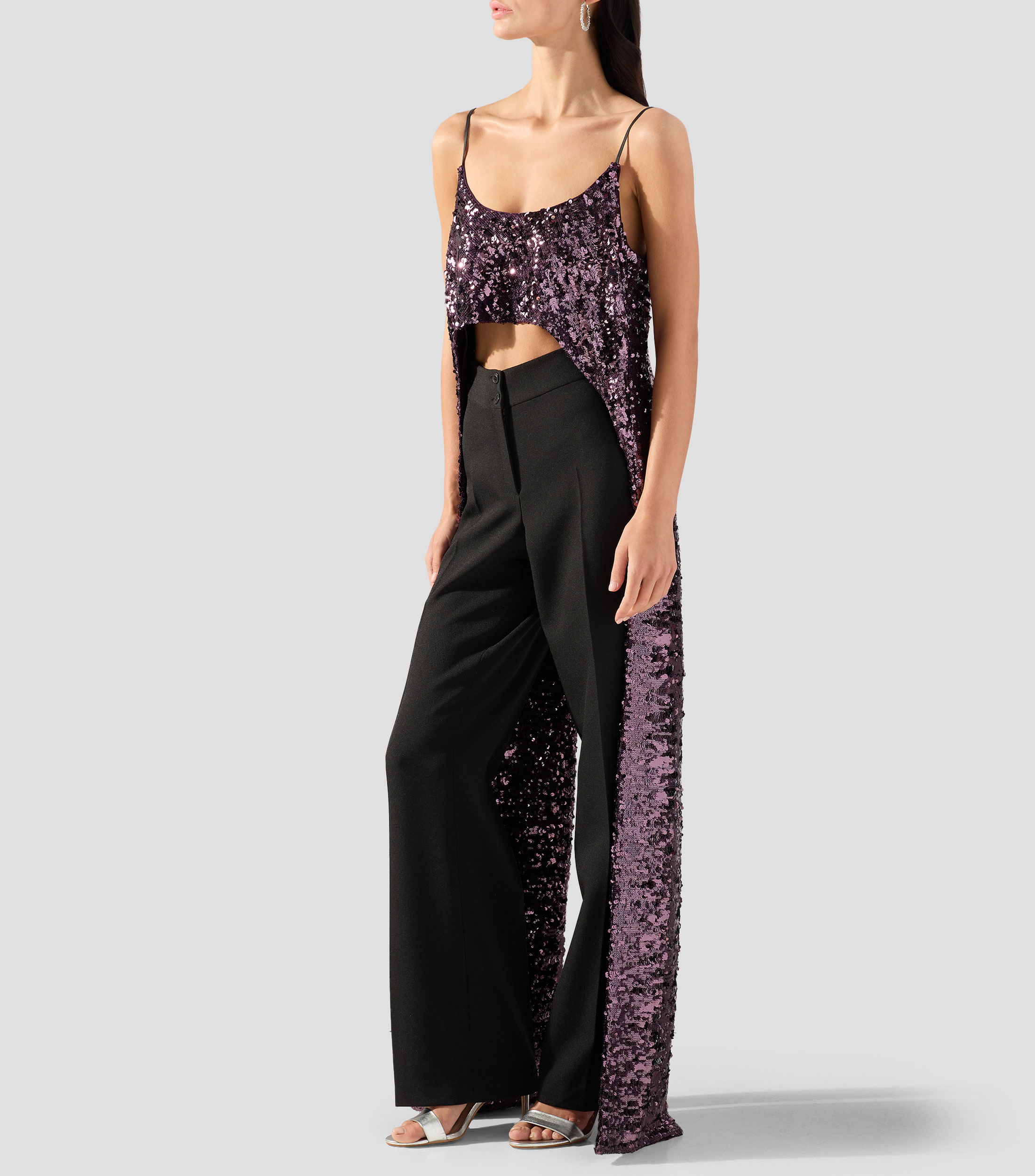 Top liso con lentejuela sin mangas Mujer