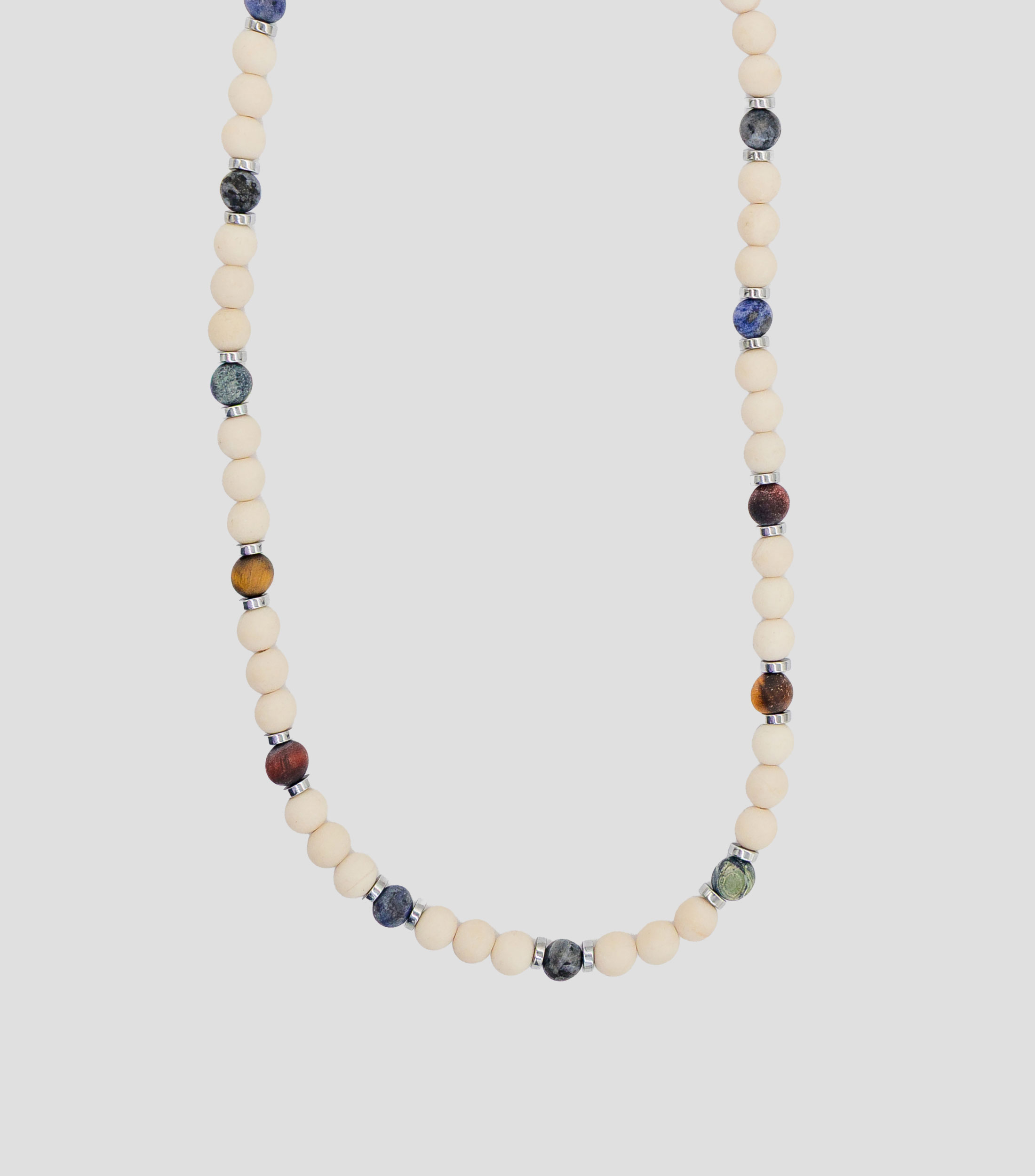 Collar con esferas y cuentas de piedras naturales en plata 925 Hombre