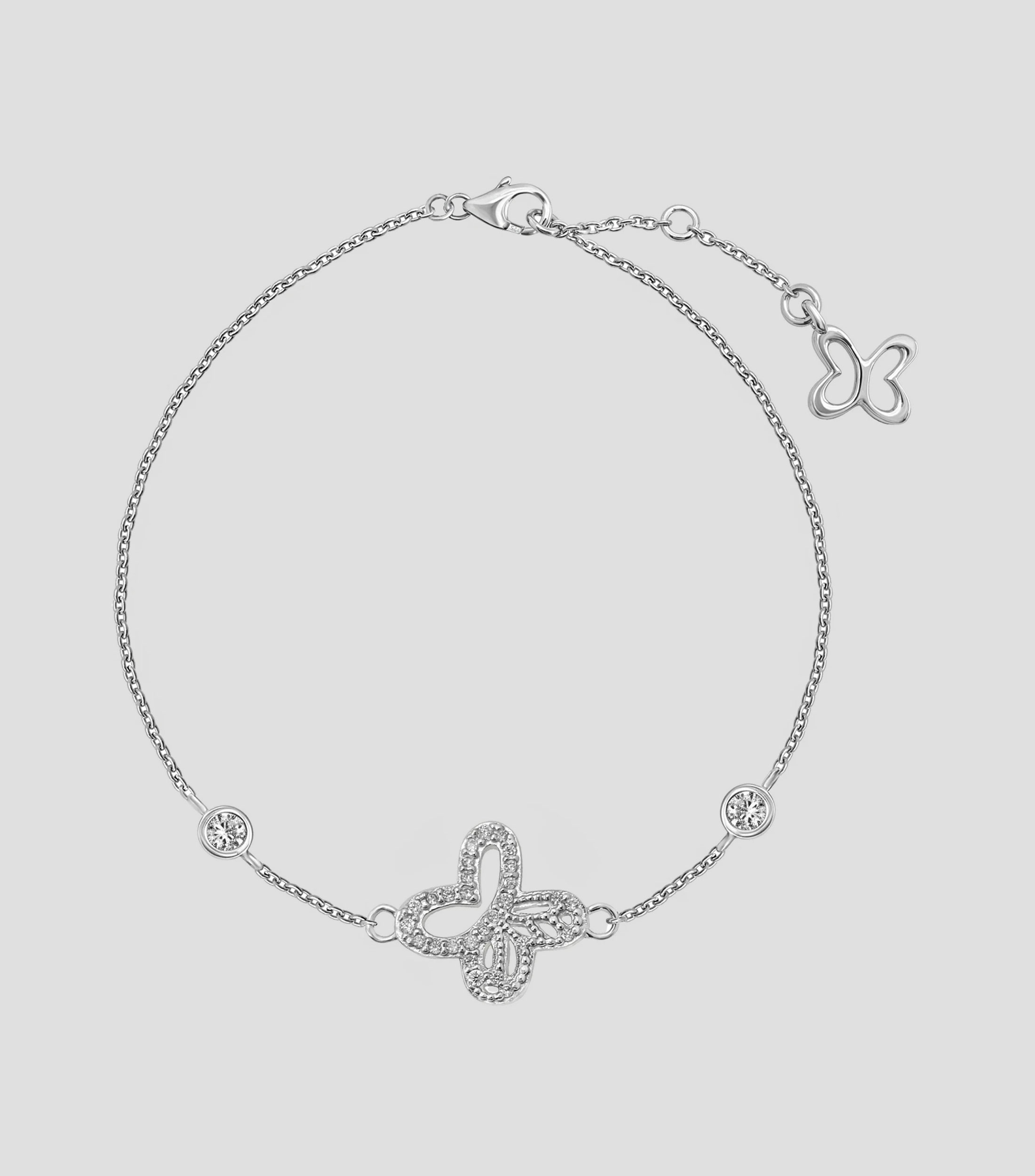 Pulsera en plata .925 con circonias y dije de mariposa Mujer