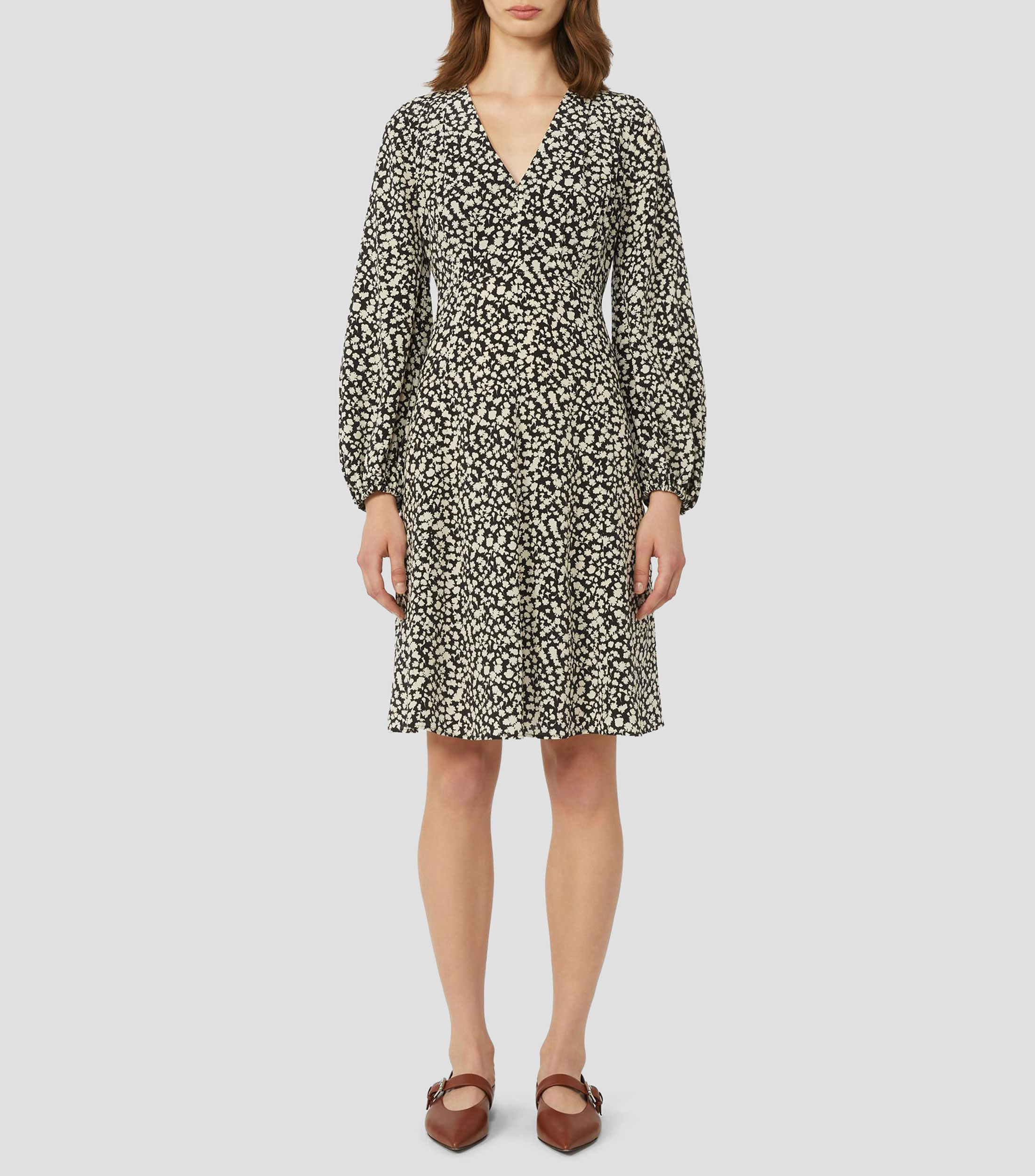 Vestido midi con manga larga estampado Mujer
