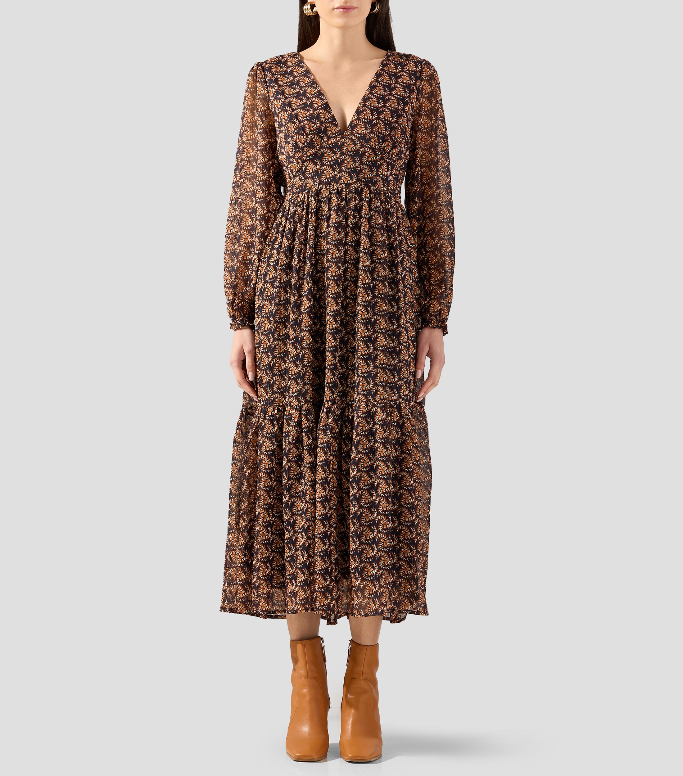 Vestido Largo manga larga estampado Mónaco Mujer