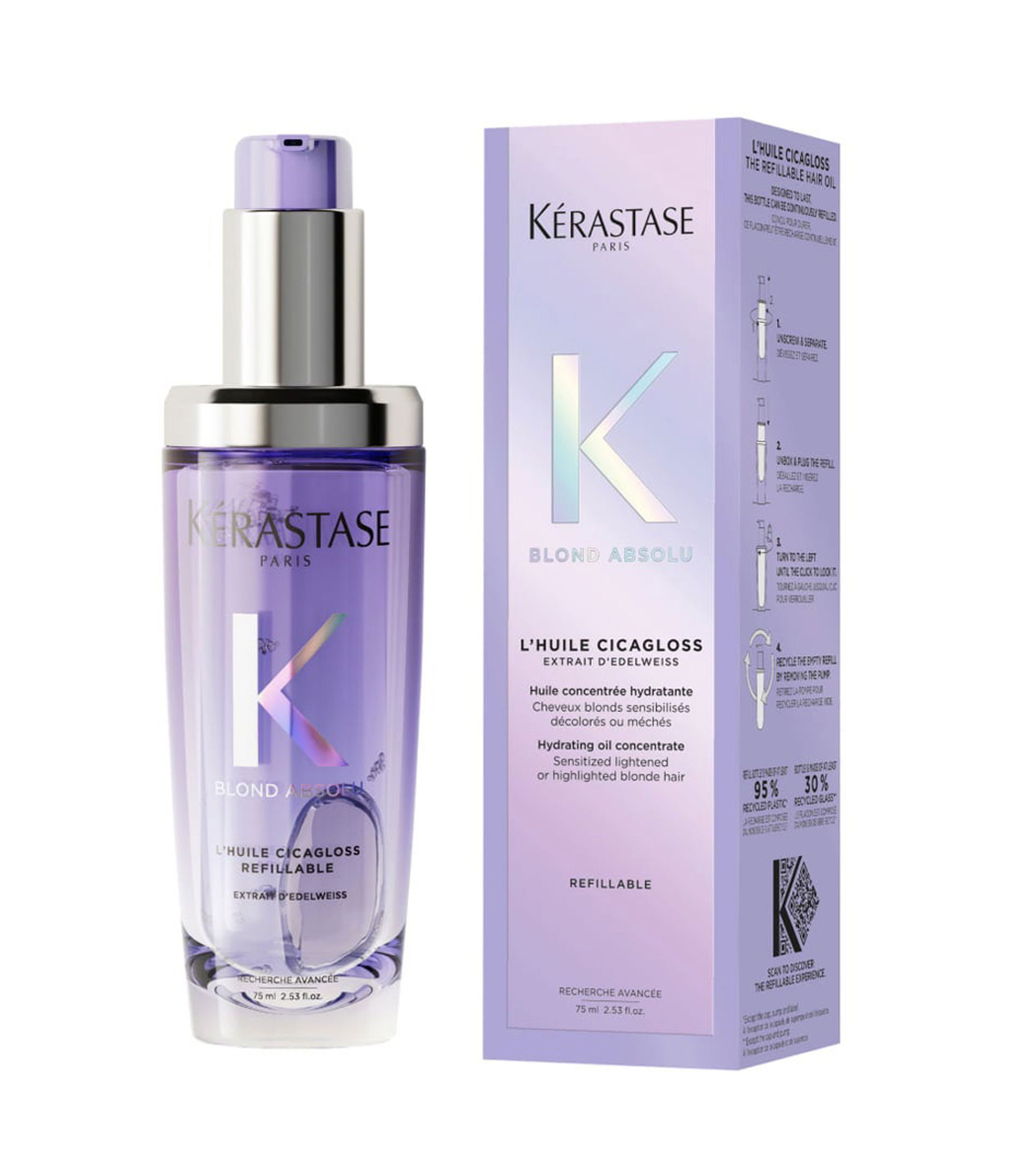 Aceite Capilar Hidratante Cicagloss para cabello Rubio, 75 ml