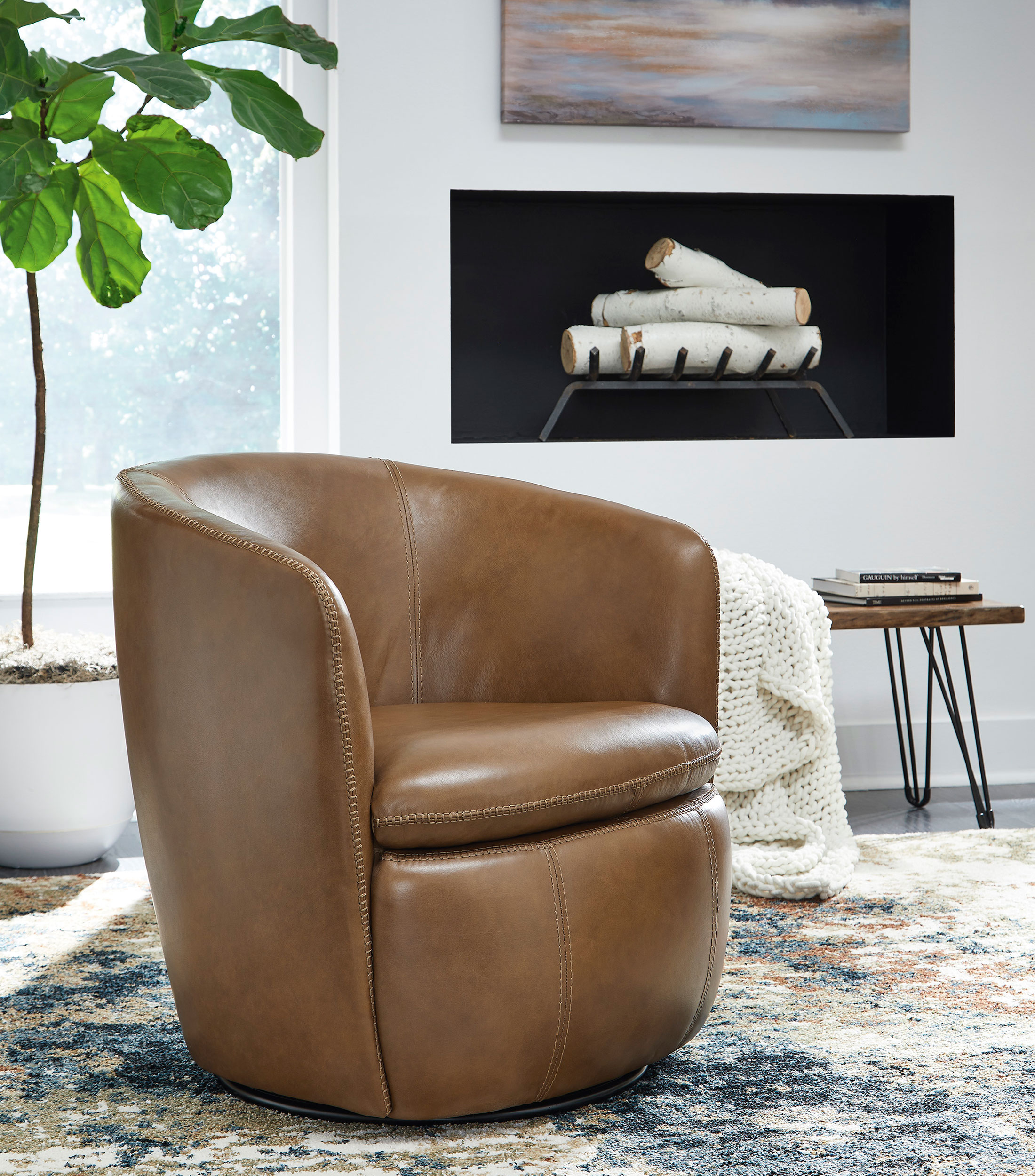 Sillon giratorio en piel Kamiko Caramelo