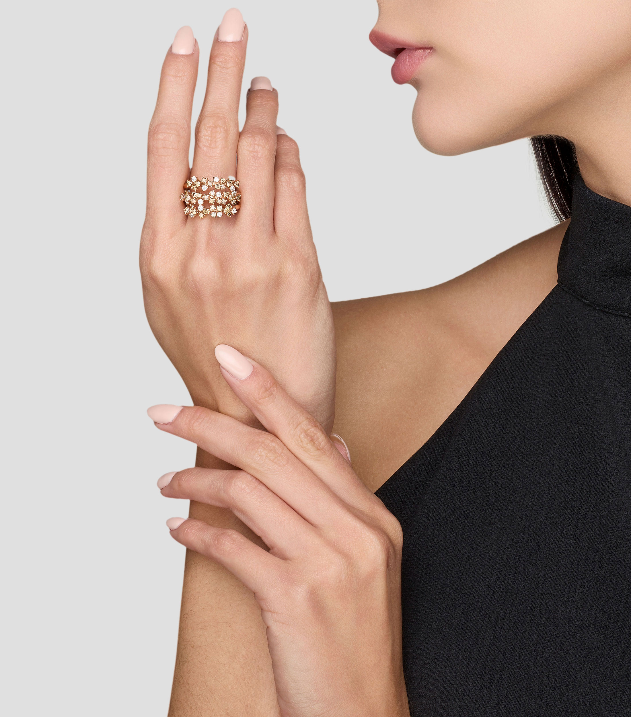 Anillo en oro rosa de 18 kilates Mimosa con diamantes Mujer