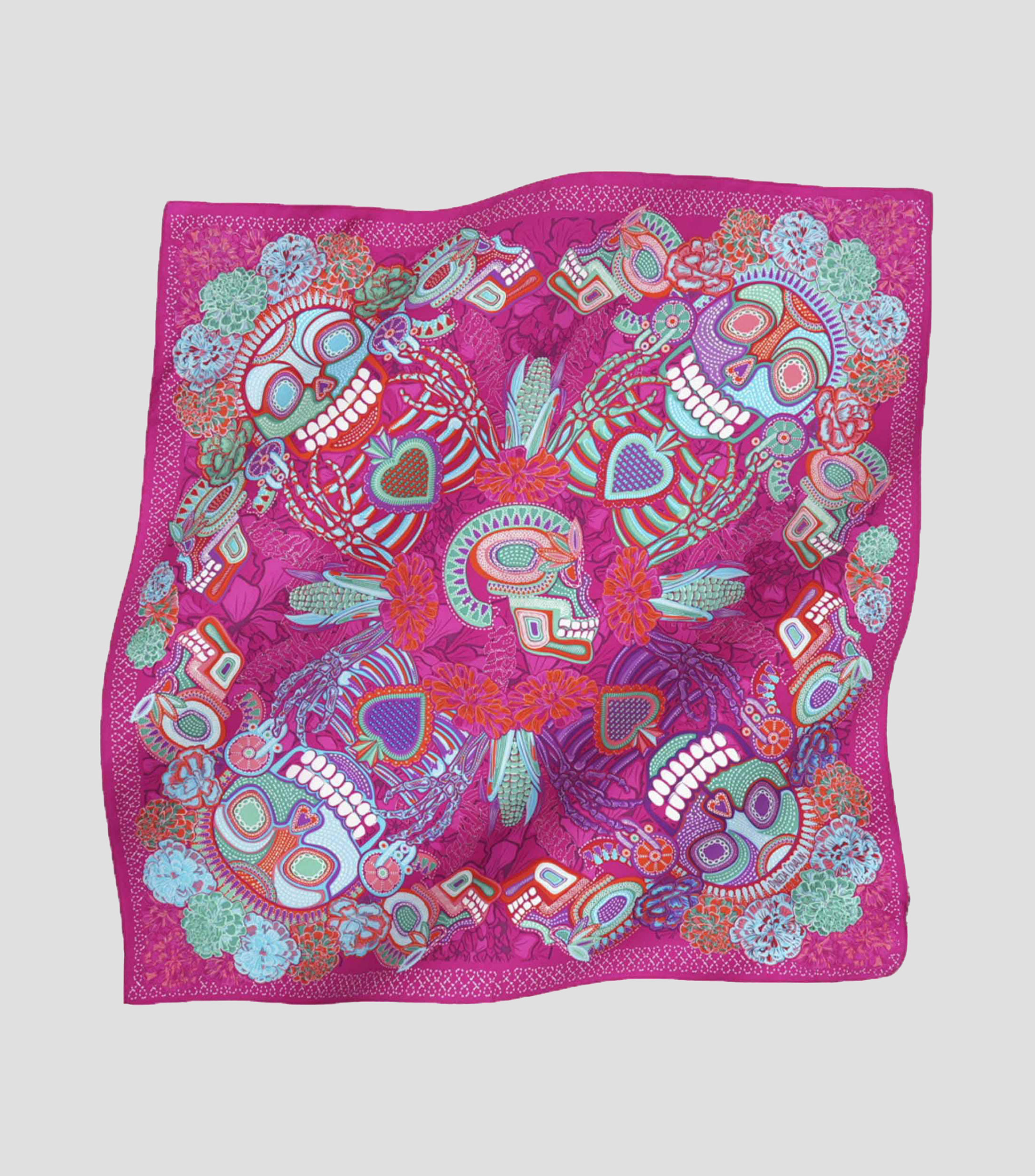 Mascada en seda fucsia Día de Muertos Catrina Mujer
