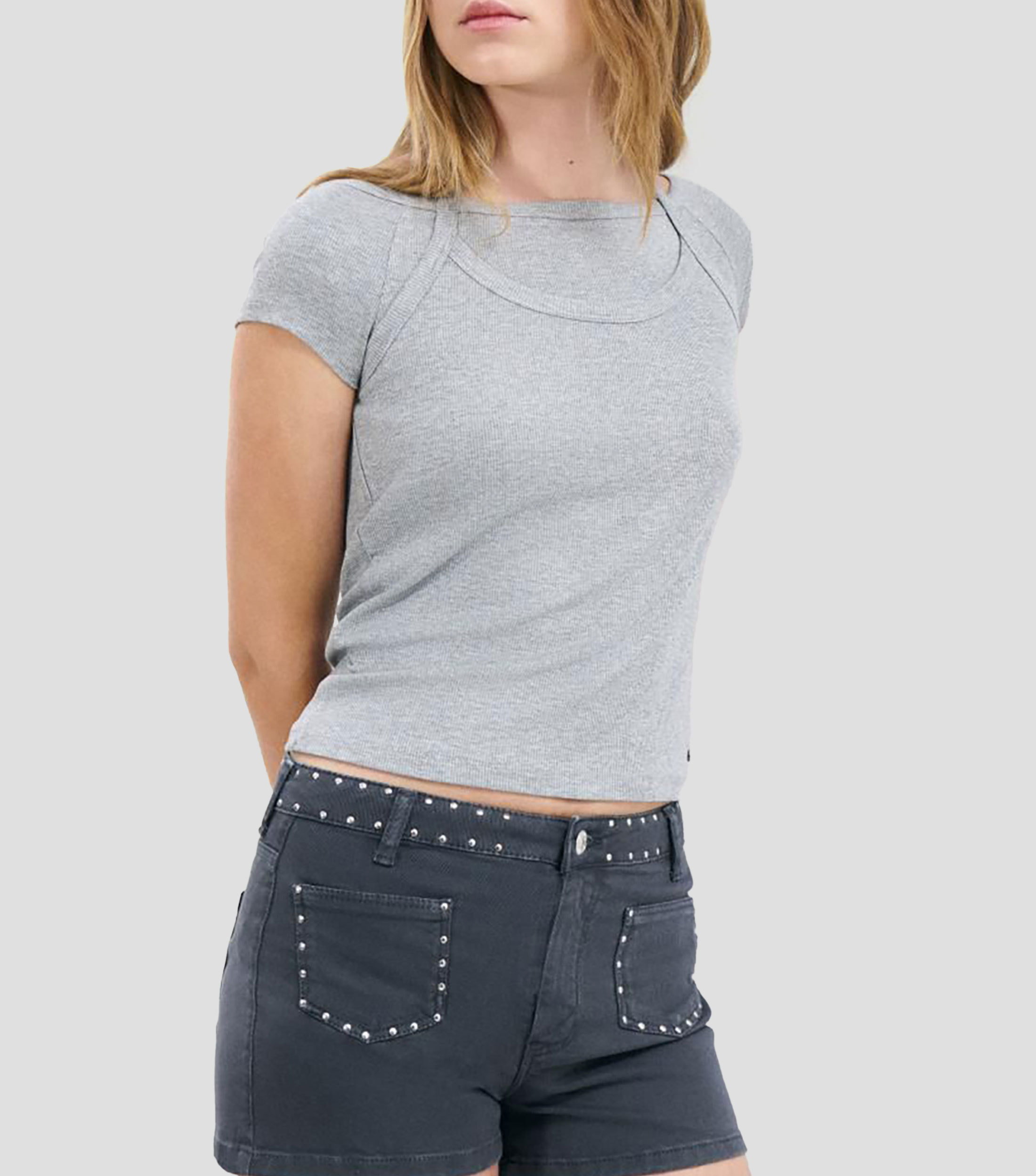 Playera cuello redondo manga corta jaspeada Mujer