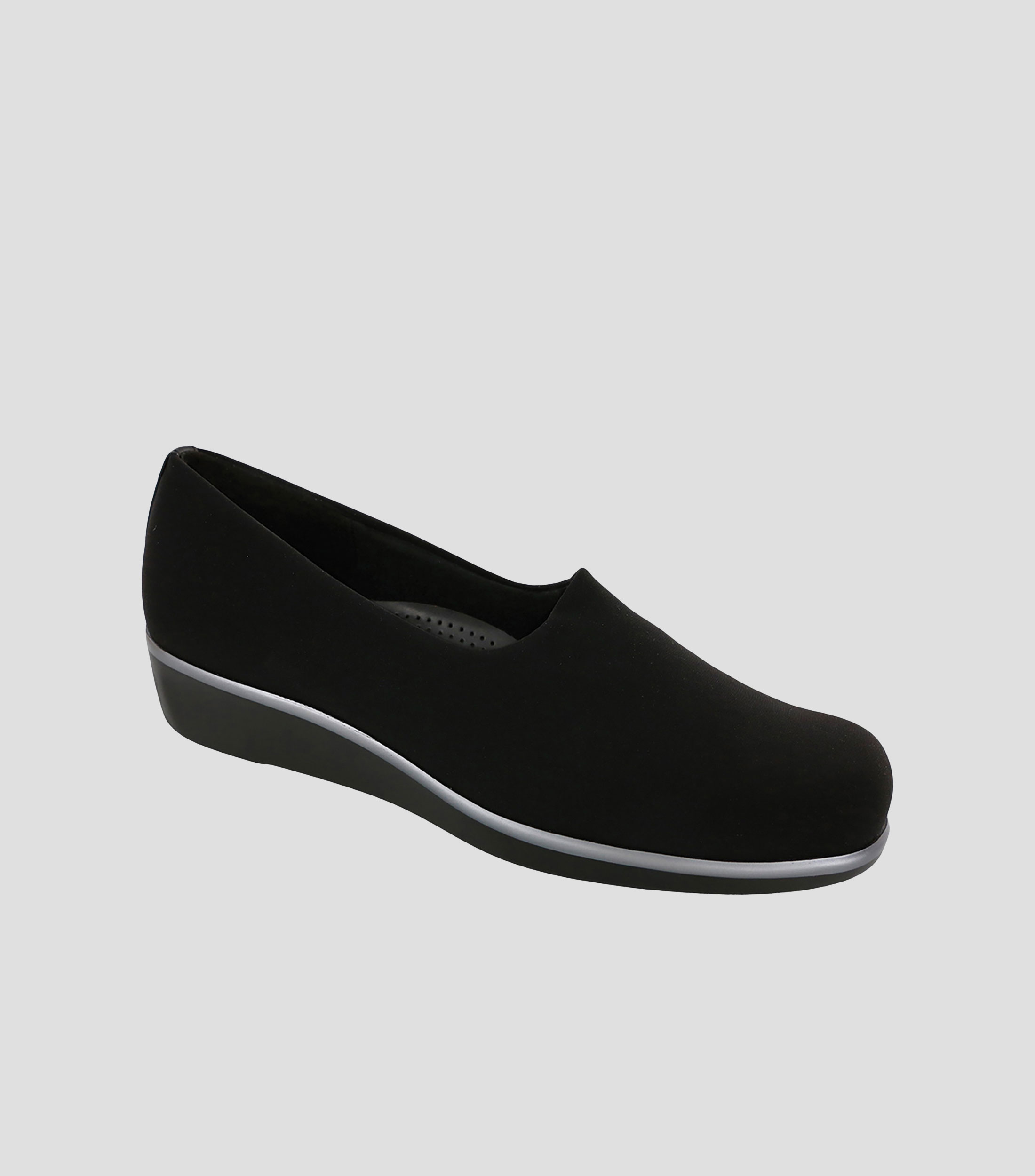 Zapato casual de horma amplia, máxima comodidad en textil spandex, suela tipo cuña baja Mujer