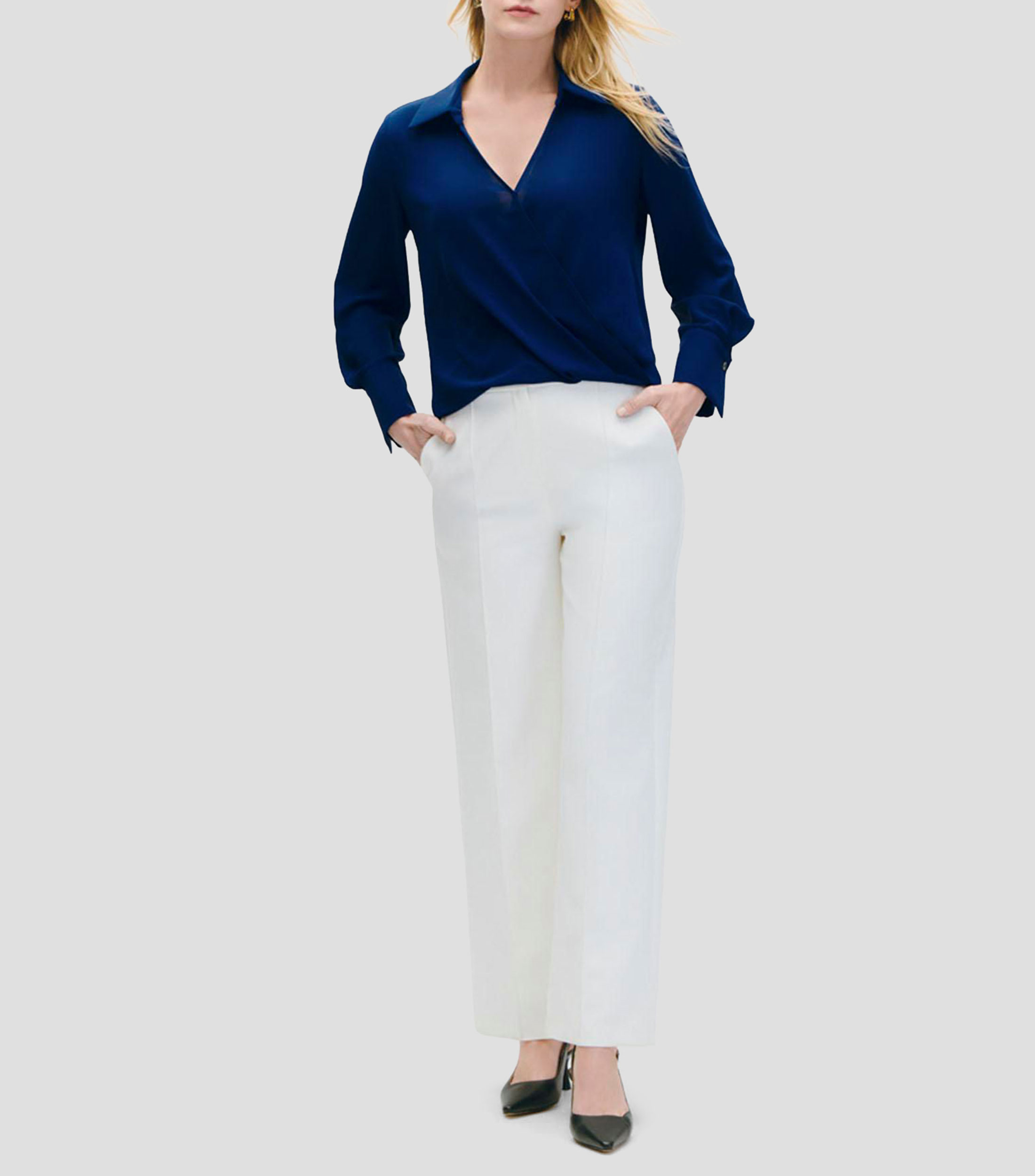 Blusa Envolvente Azul Rey Cuello Camisero Mujer