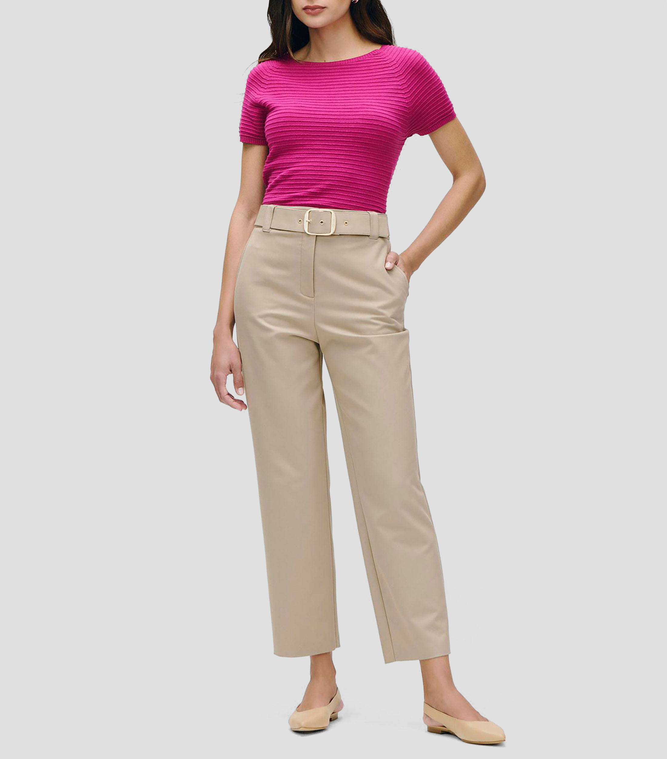Blusa fucsia tejido canalé con relieve manga ranglan Mujer