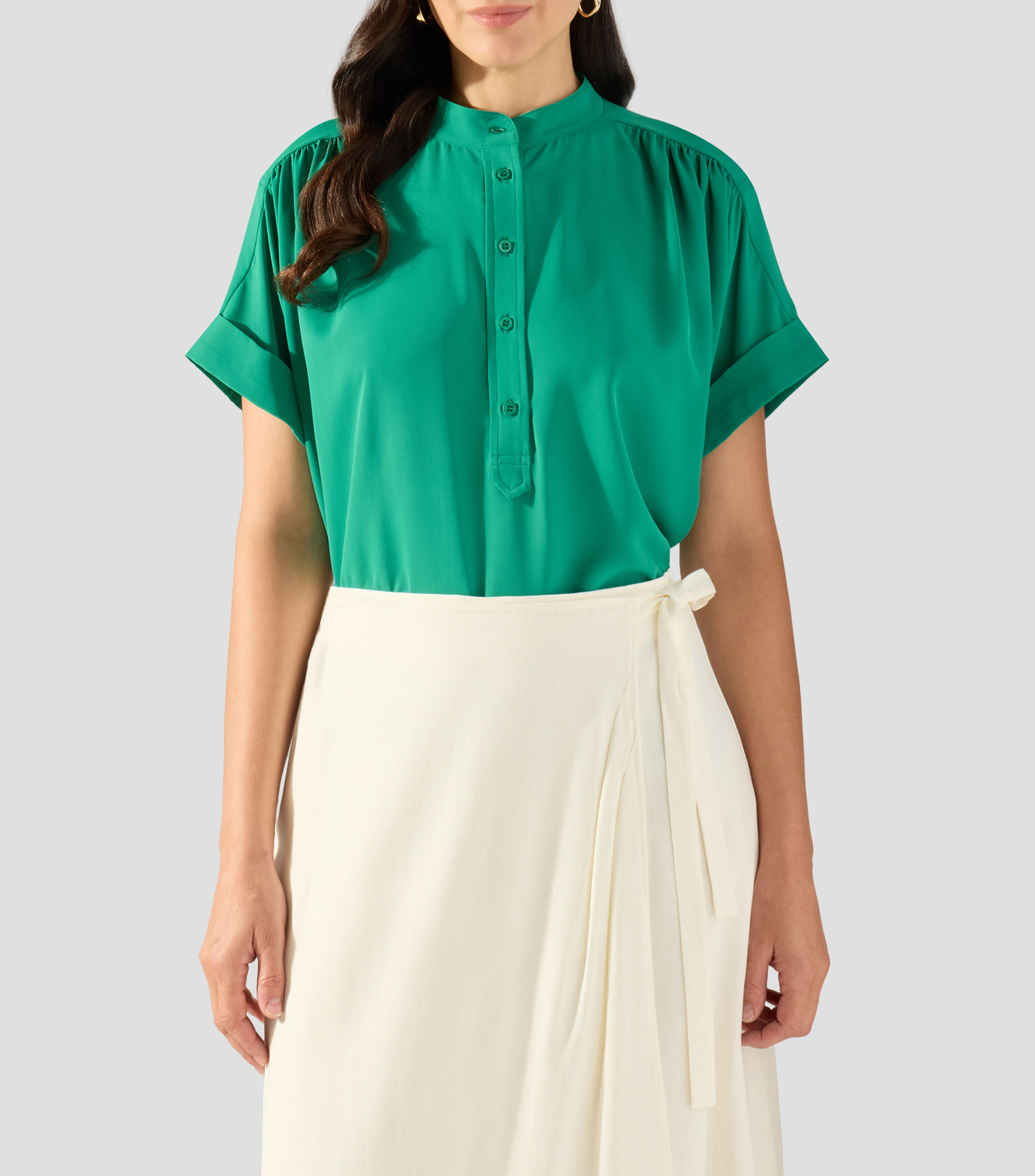 Blusa lisa con manga corta Mujer