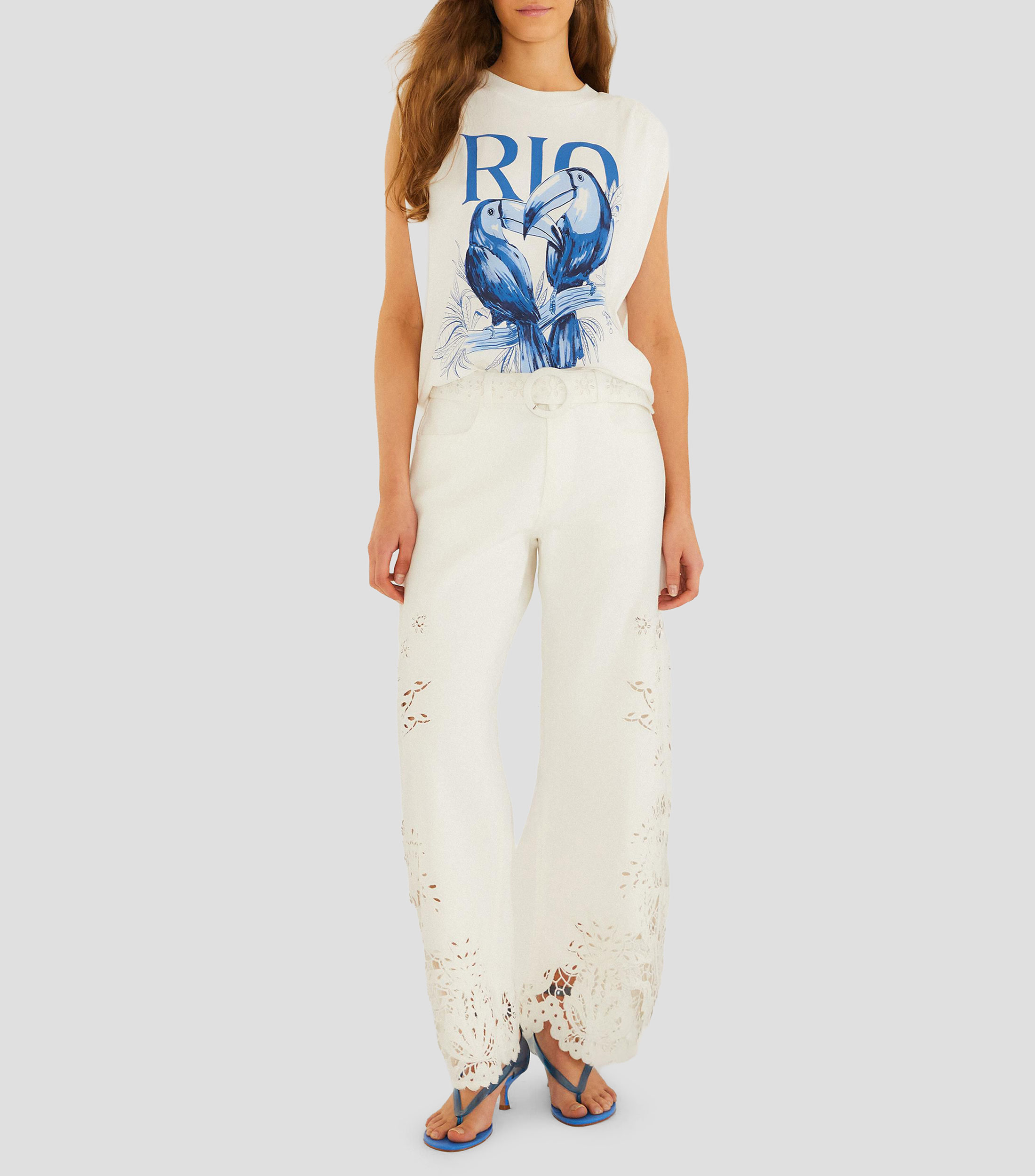 Playera de cuello redondo sin mangas con estampado Mujer