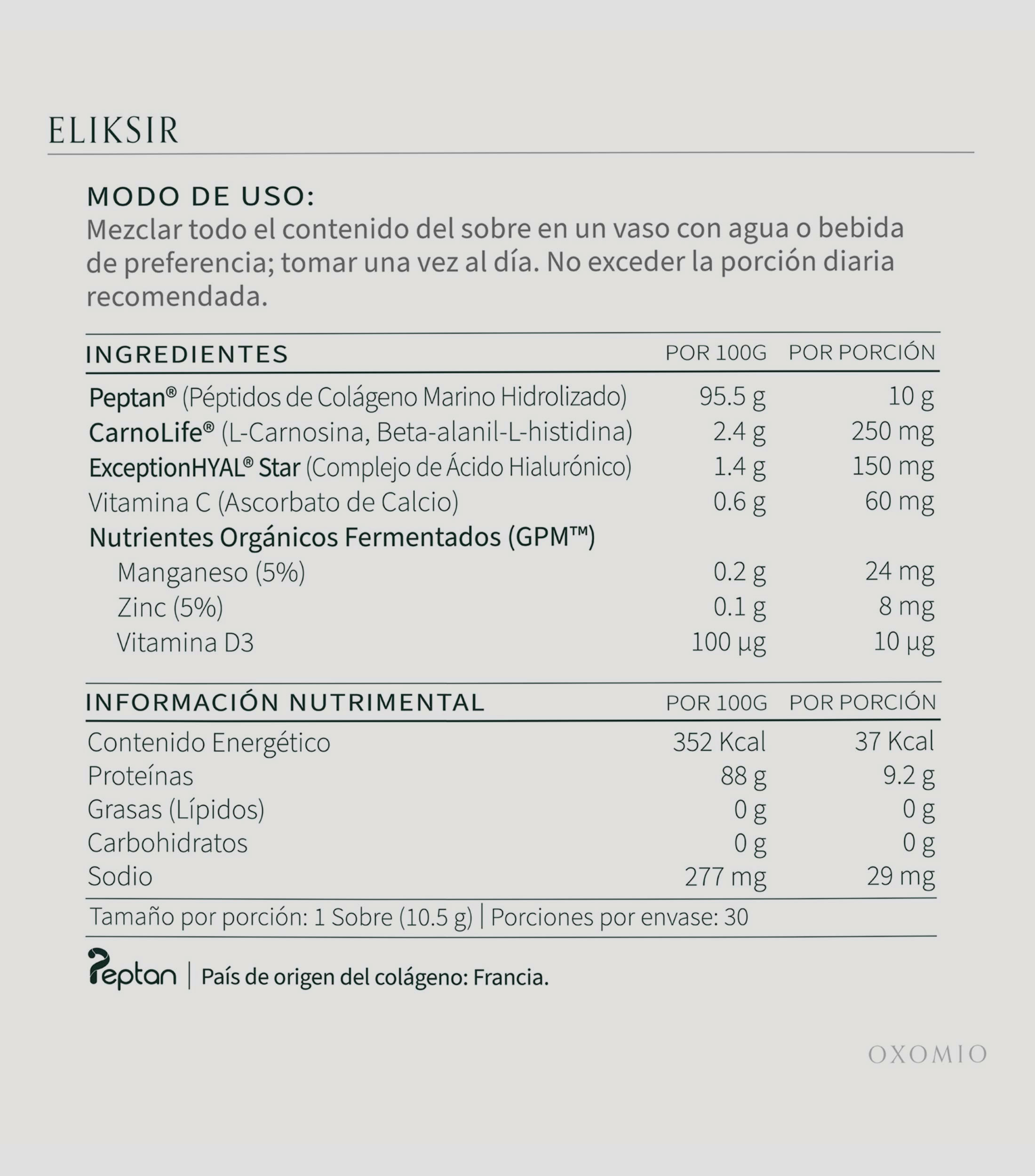 Eliksir Colageno Marino Hidrolizado, 30 Bolsitas Individuales