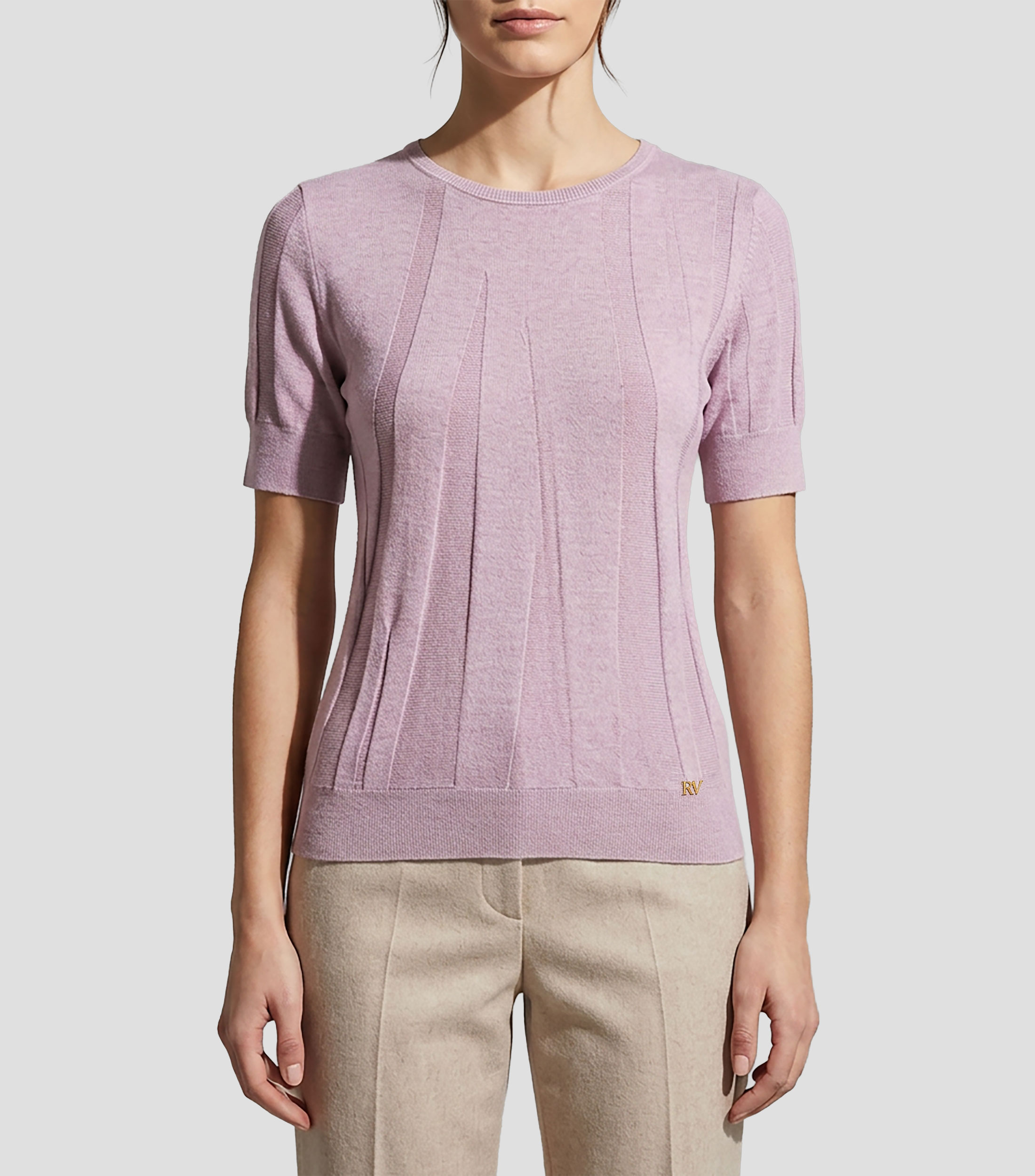 Playera cuello redondo manga corta lisa con motivos geométricos triangulares Mujer