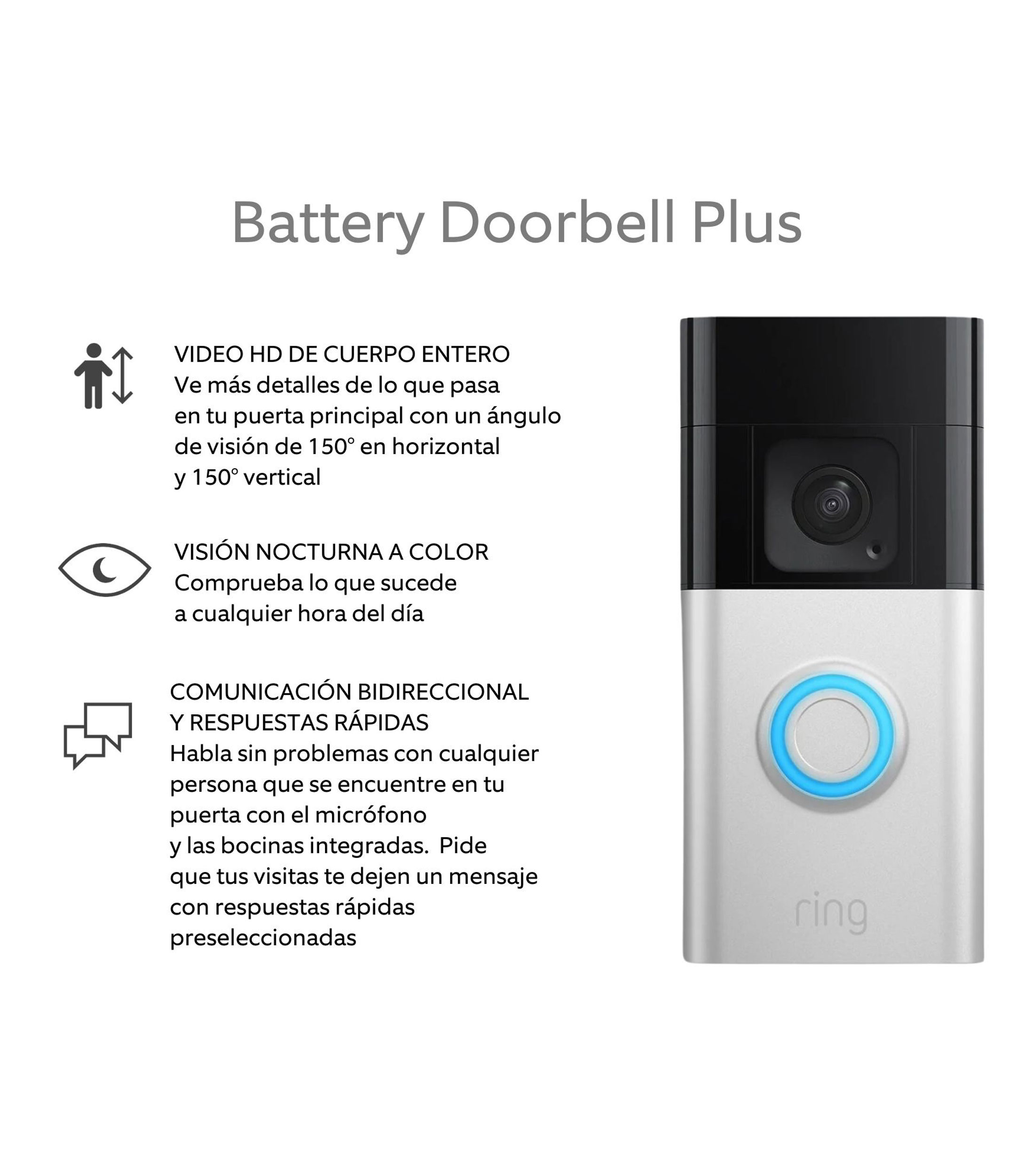 Timbre con Camara, Inalambrico Ring Plus - Niquel Satinado