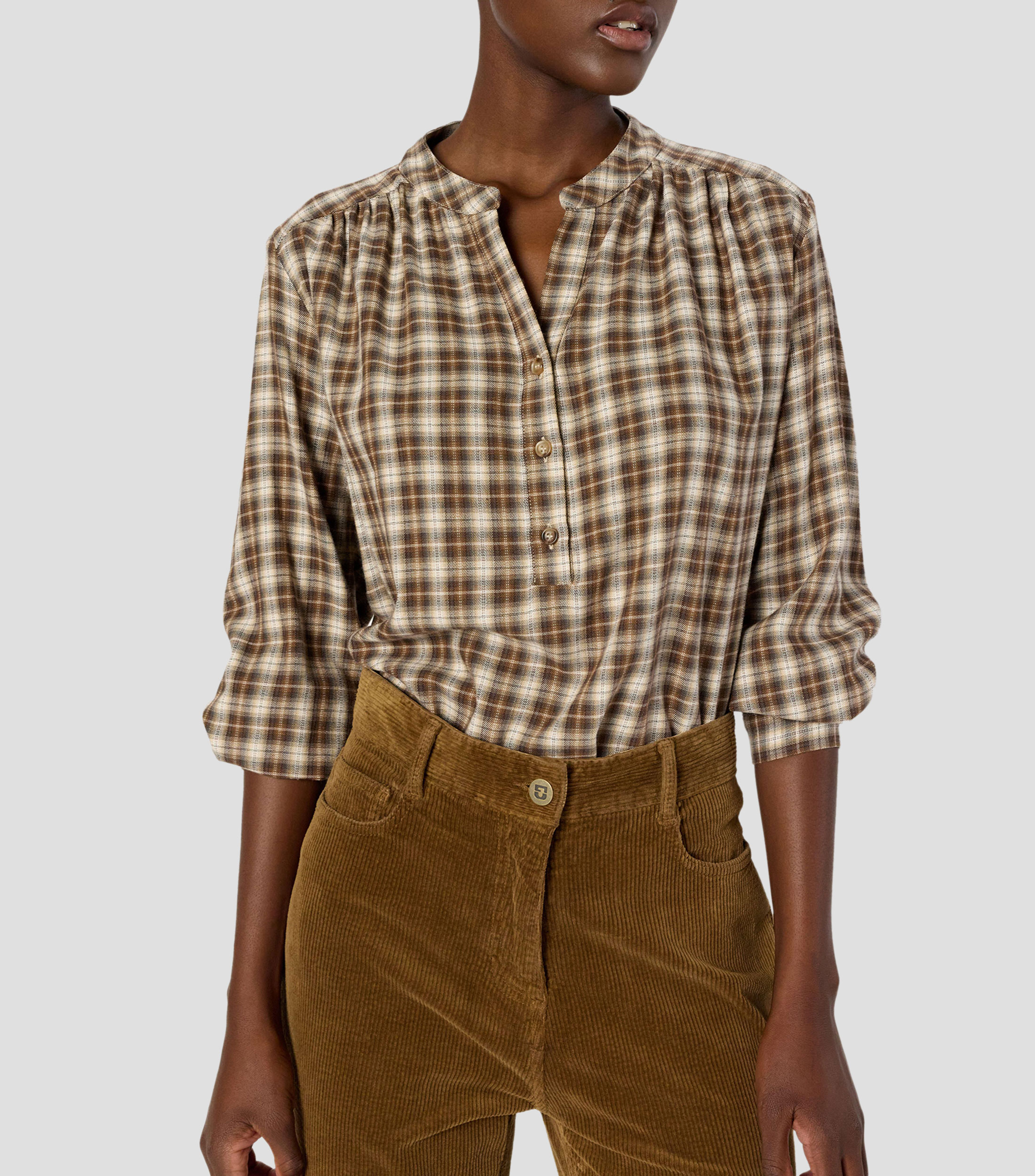 Blusa cuadros manga larga Mujer