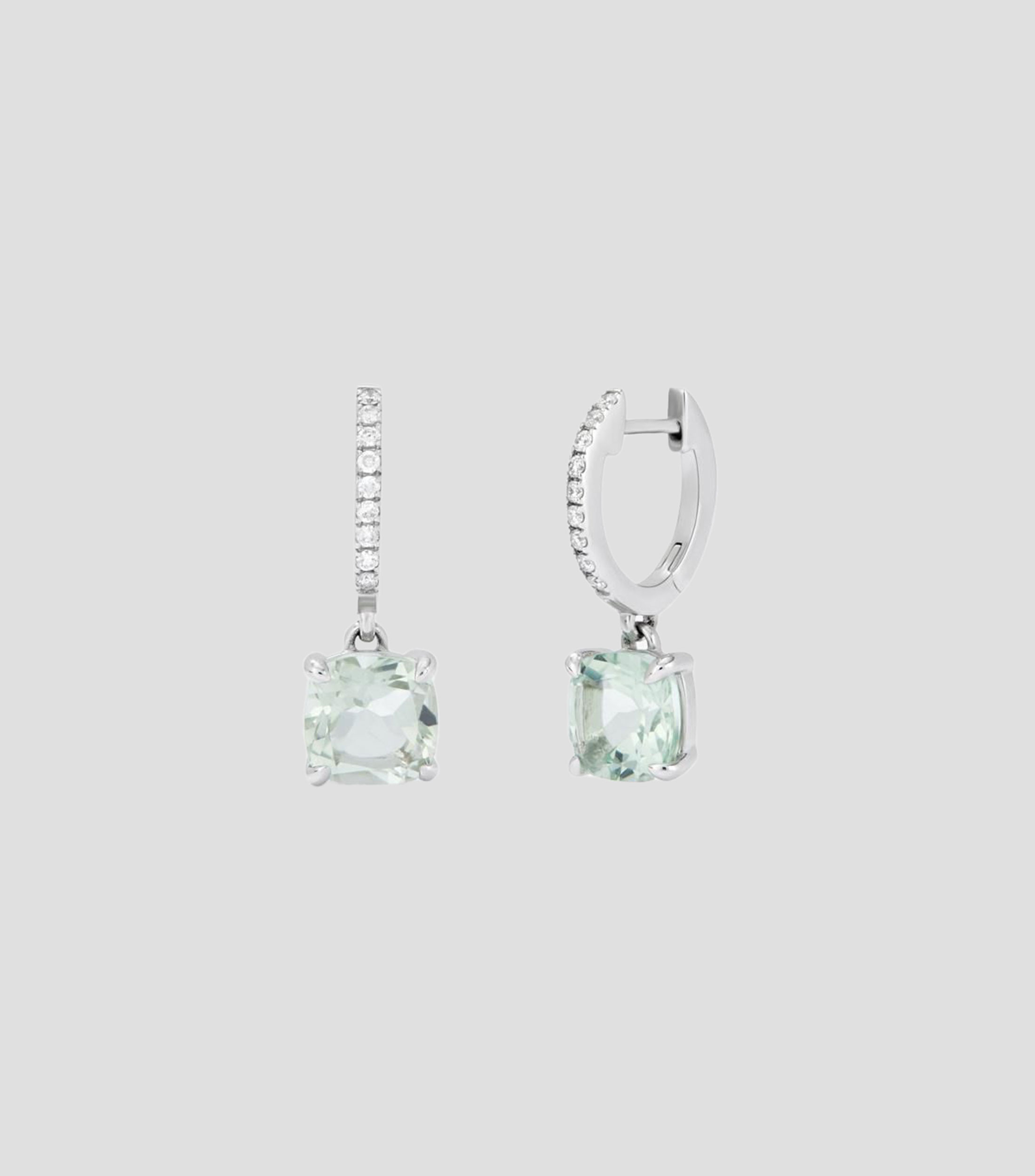 Pendientes de aro en oro blanco con amatista verde y diamante Veris Mujer