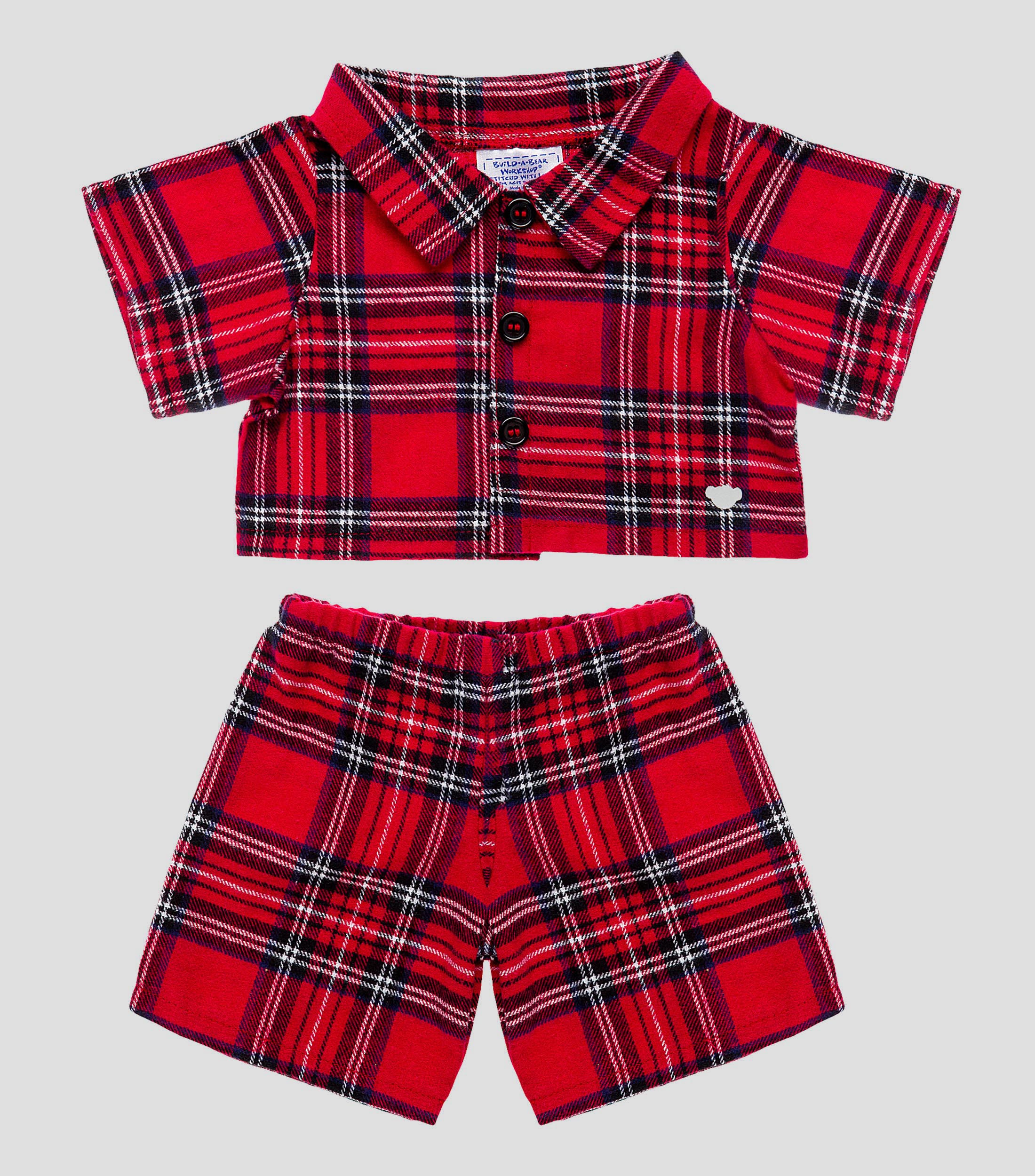 Pijama Roja a Cuadros para Oso de Peluche