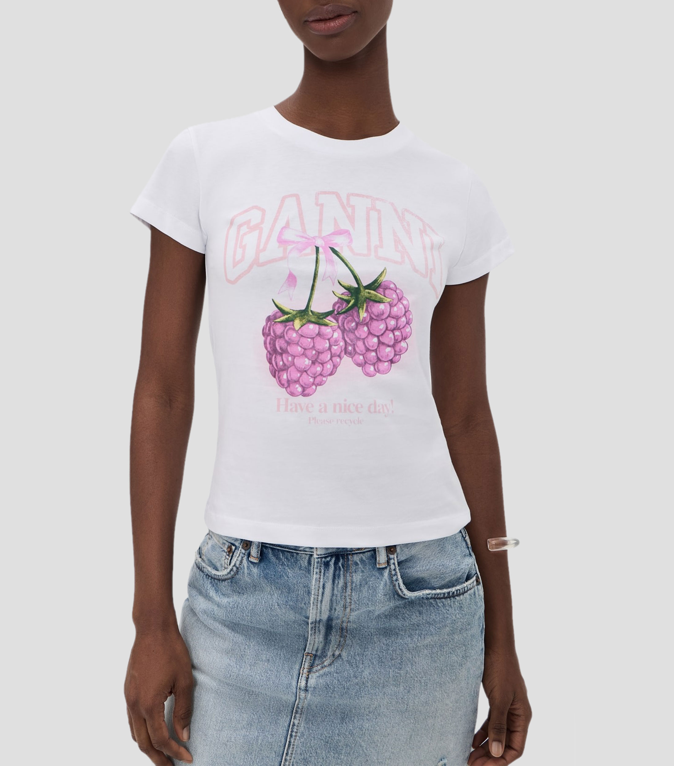 Playera de cuello redondo con manga corta estampada Mujer