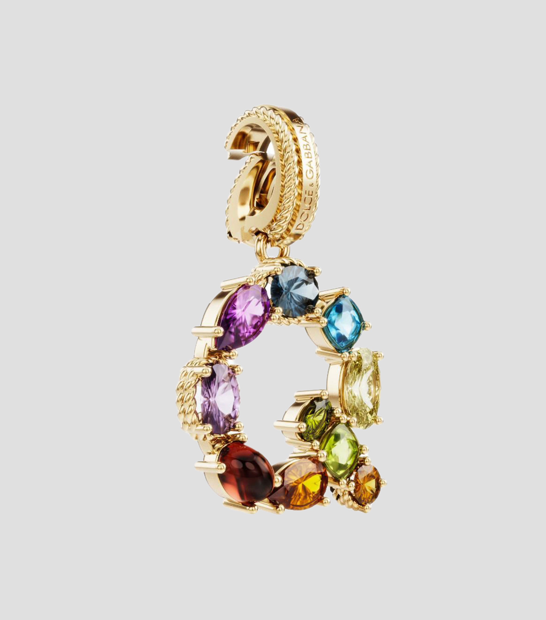 Charm letra "Q" en Oro de 18 Kilates Alphabet Rainbow gemas multicolores Mujer