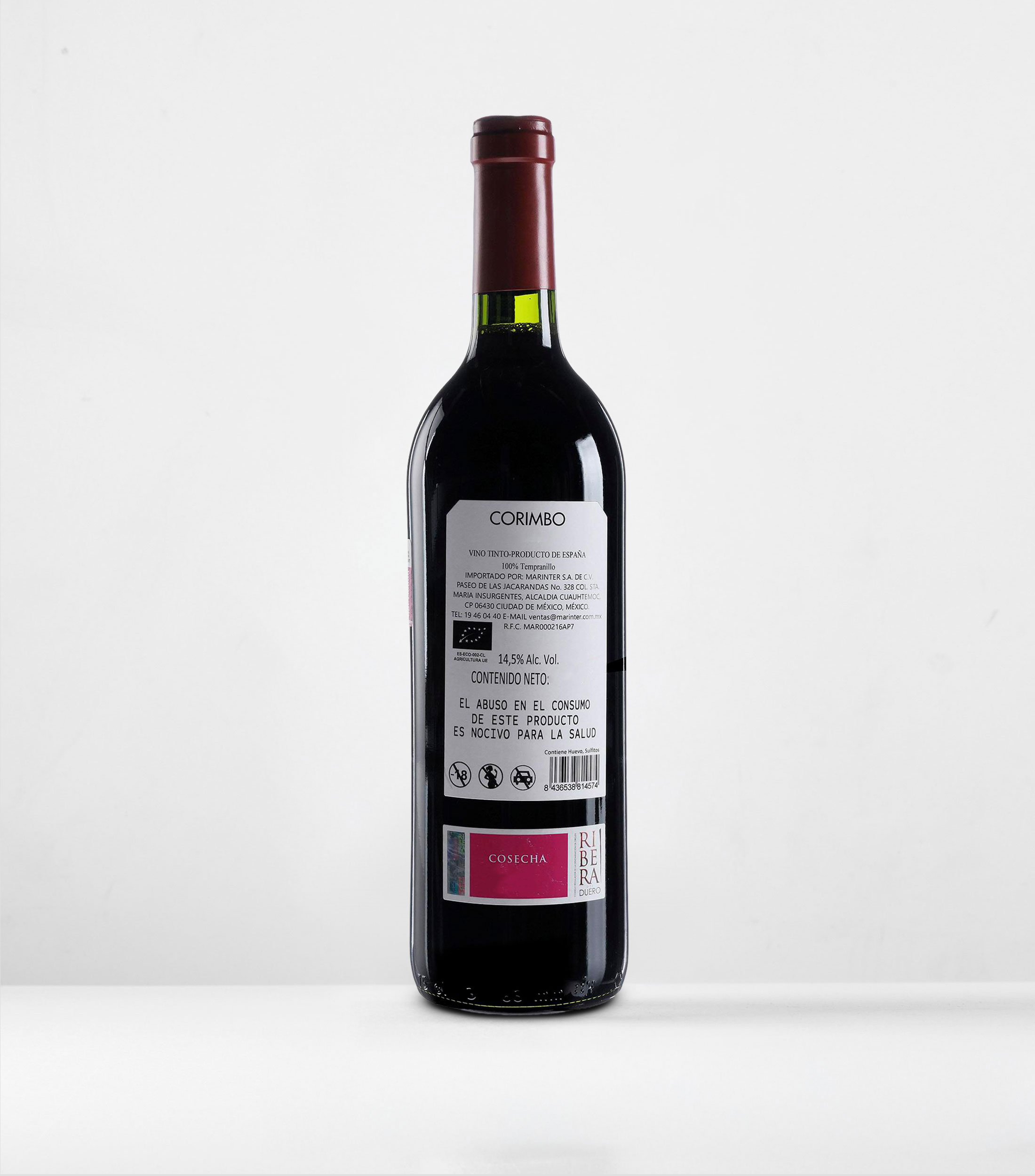 Vino tinto tempranillo Corimbo Ecológico 2020, España, 750 ml