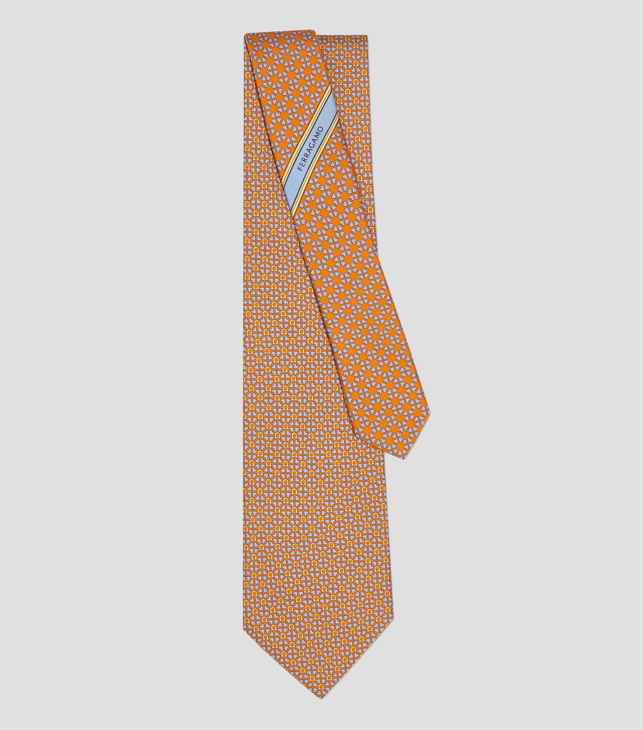 Corbata de seda estampado Gancini y corazones