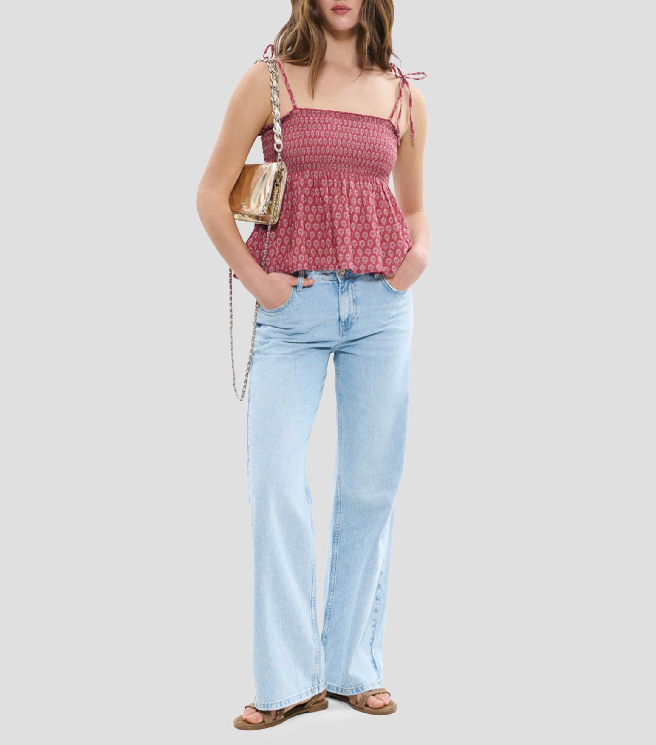 Bolsa crossbody metalizada lisa Mujer