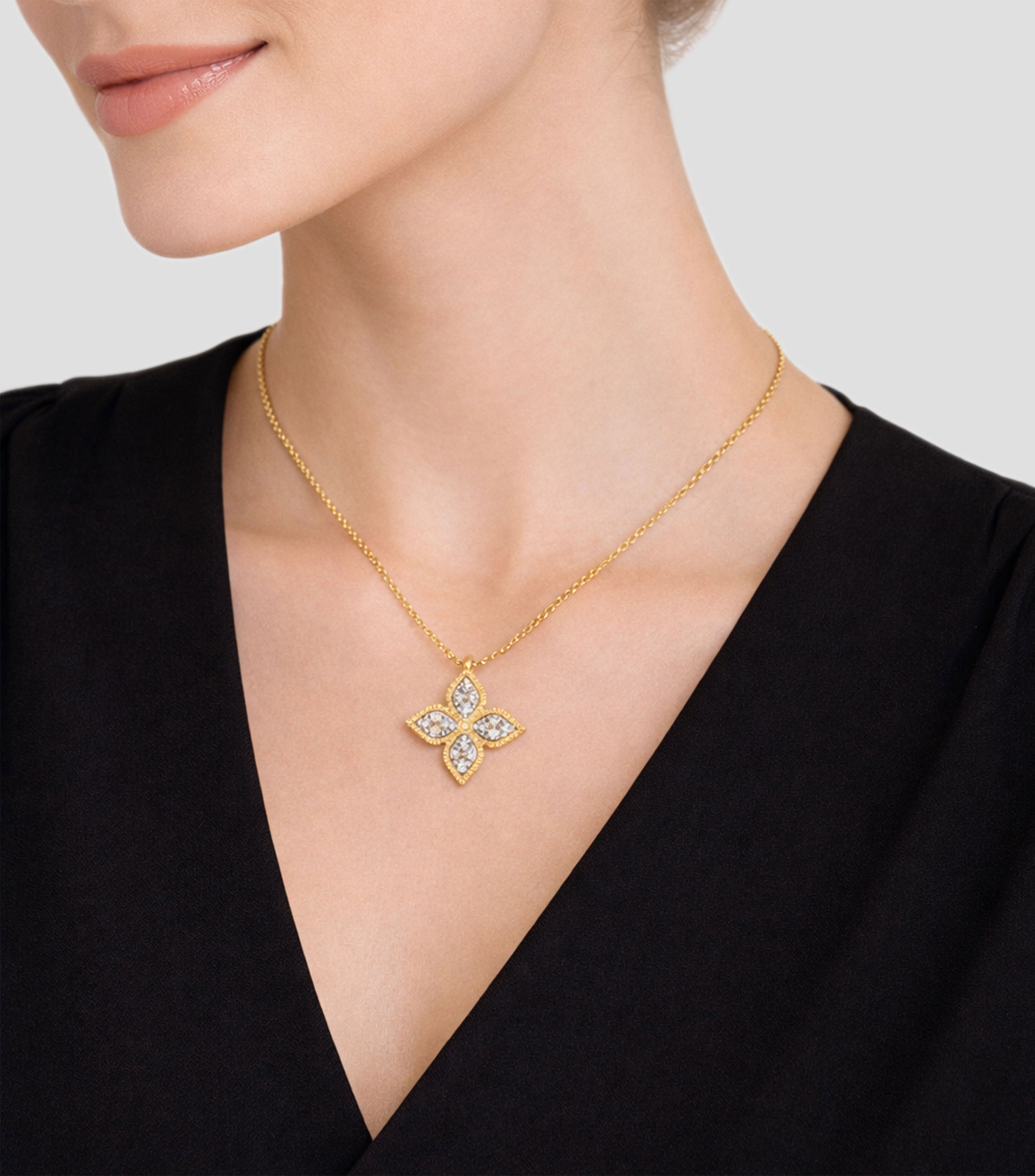 Collar en oro amarillo 18 Kilates con diamantes Princess Flower Mujer