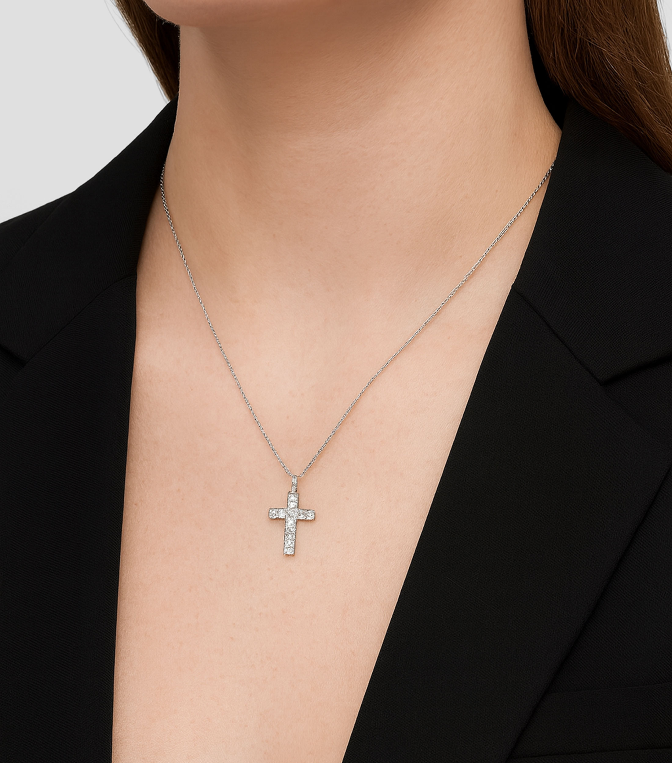 Colgante de cruz en oro blanco de 18 kilates Grace Mujer