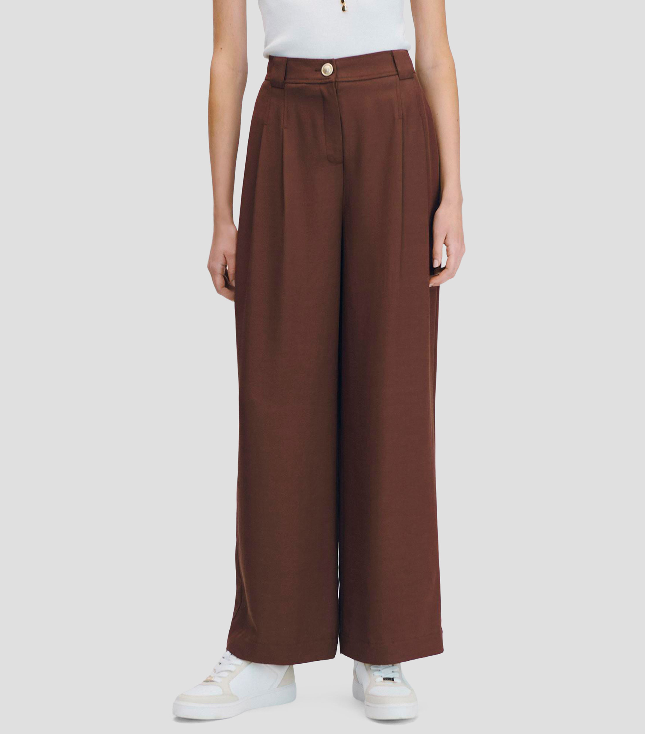 Pantalón Wide Leg Tiro Alto Con Pinzas Mujer