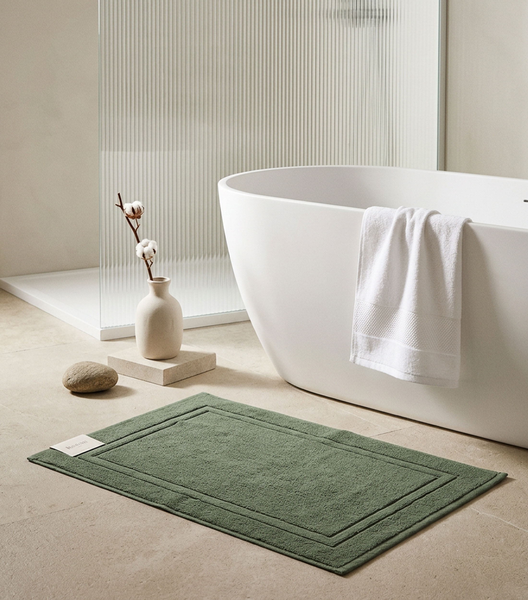 Tapete de baño verde rectangular