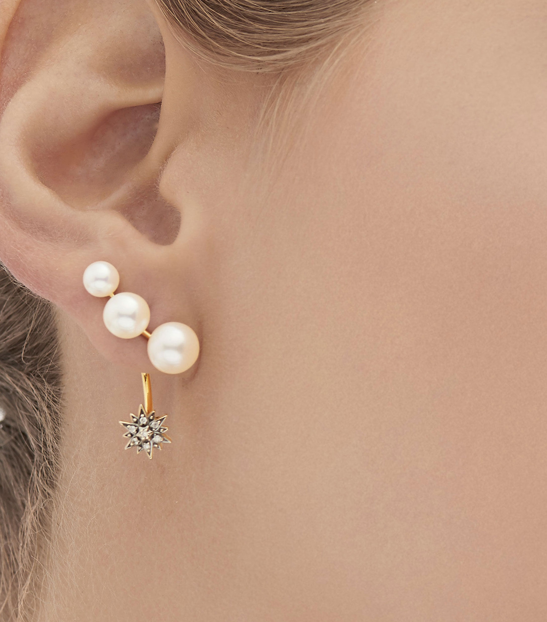 Aretes en oro amarillo de 18 Kilates con perlas y diamantes Pearls of Genesis Mujer