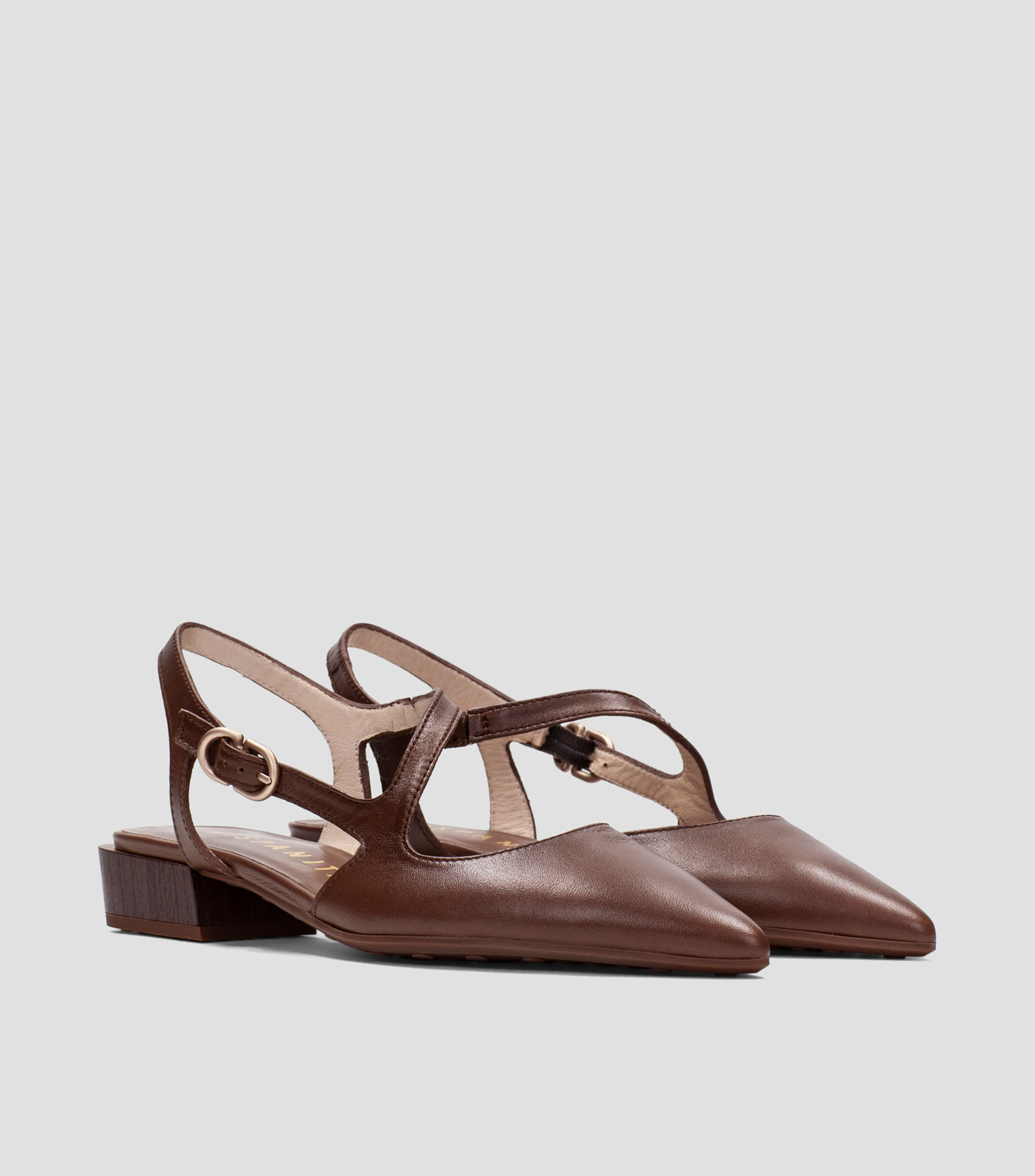 Flats tacón bajo ancho en piel Mujer