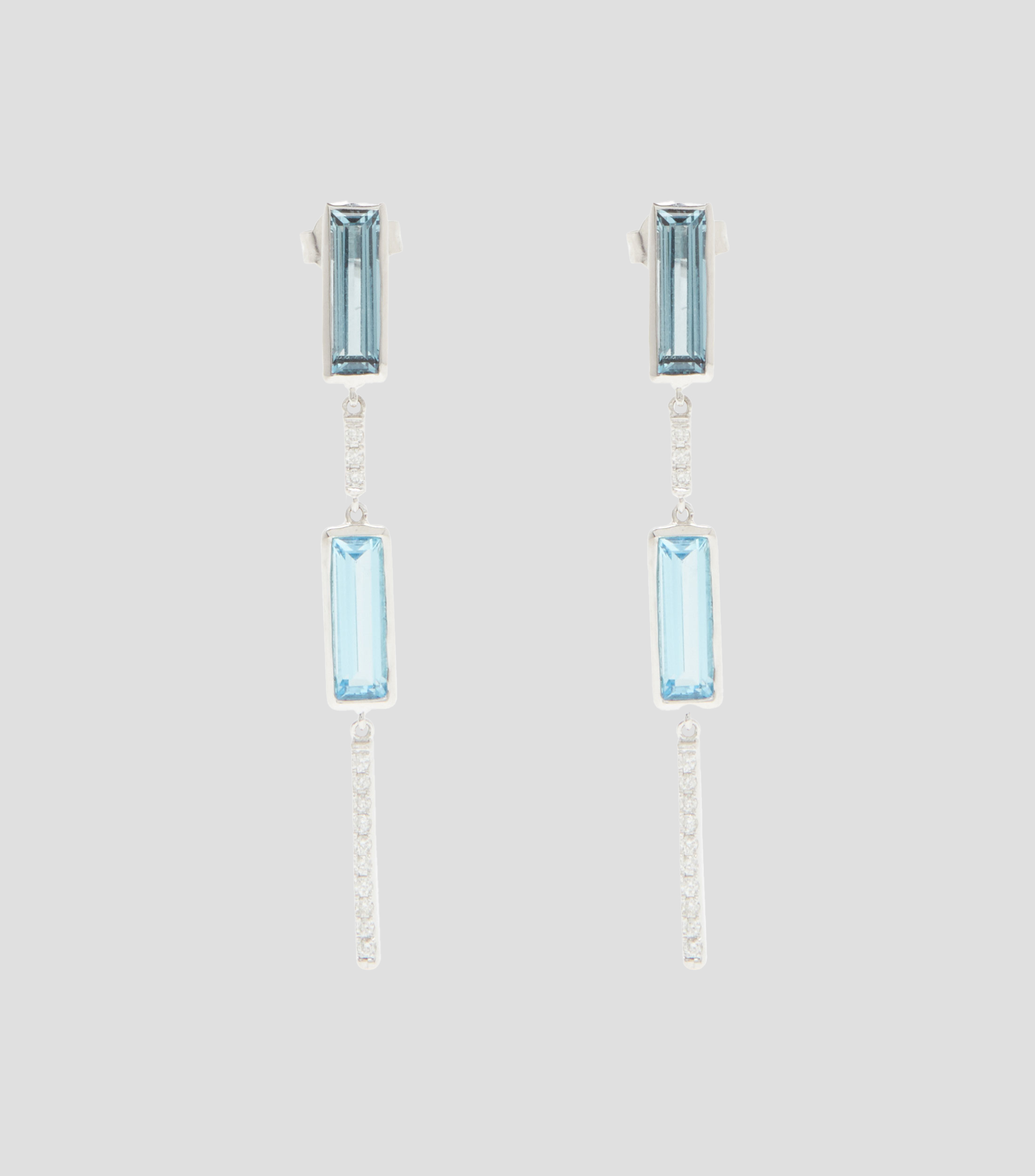 Pendientes en oro blanco de 14 kilates con diamantes y topacio Mujer