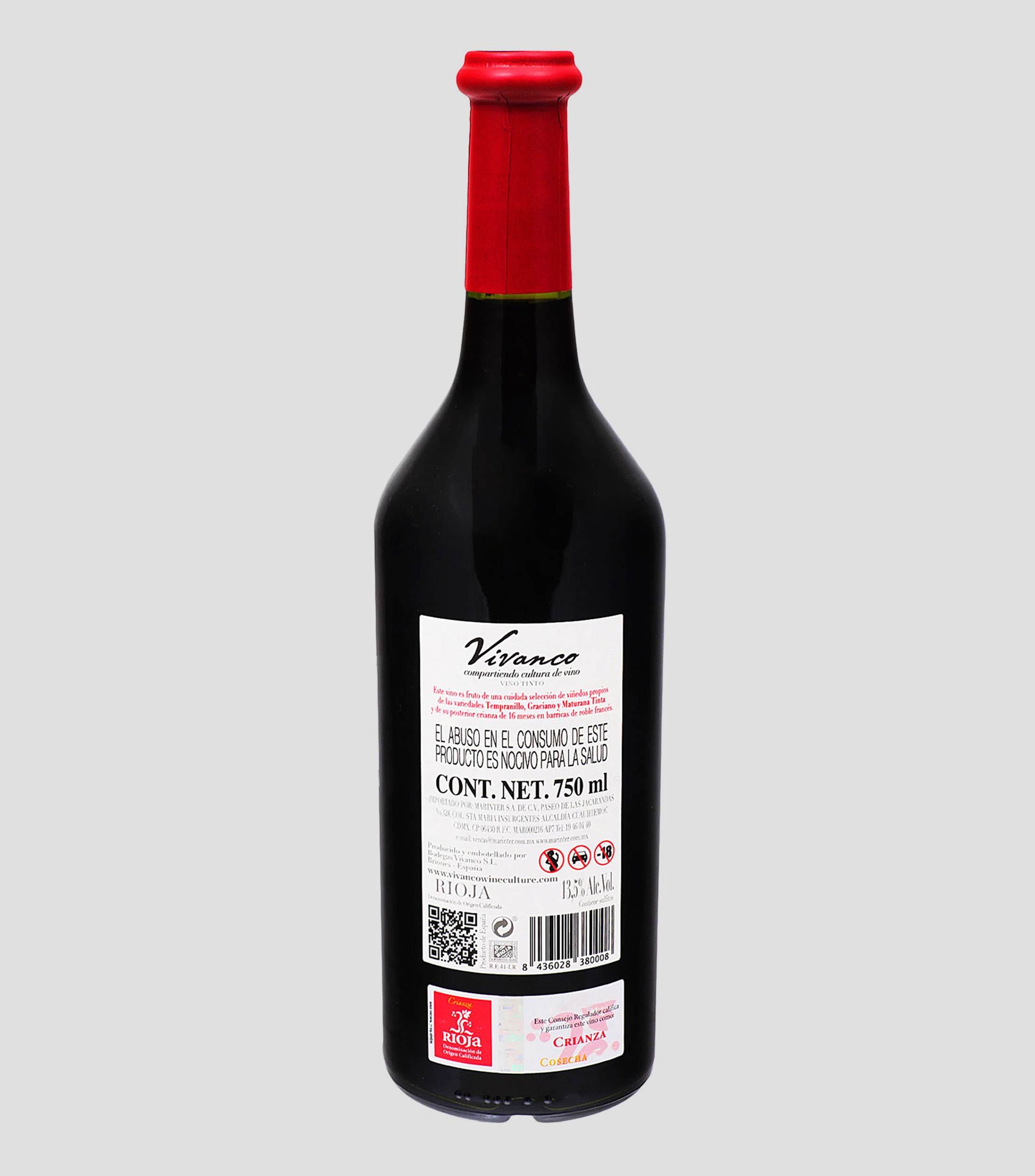 Vino tinto Tempranillo, 750 ml