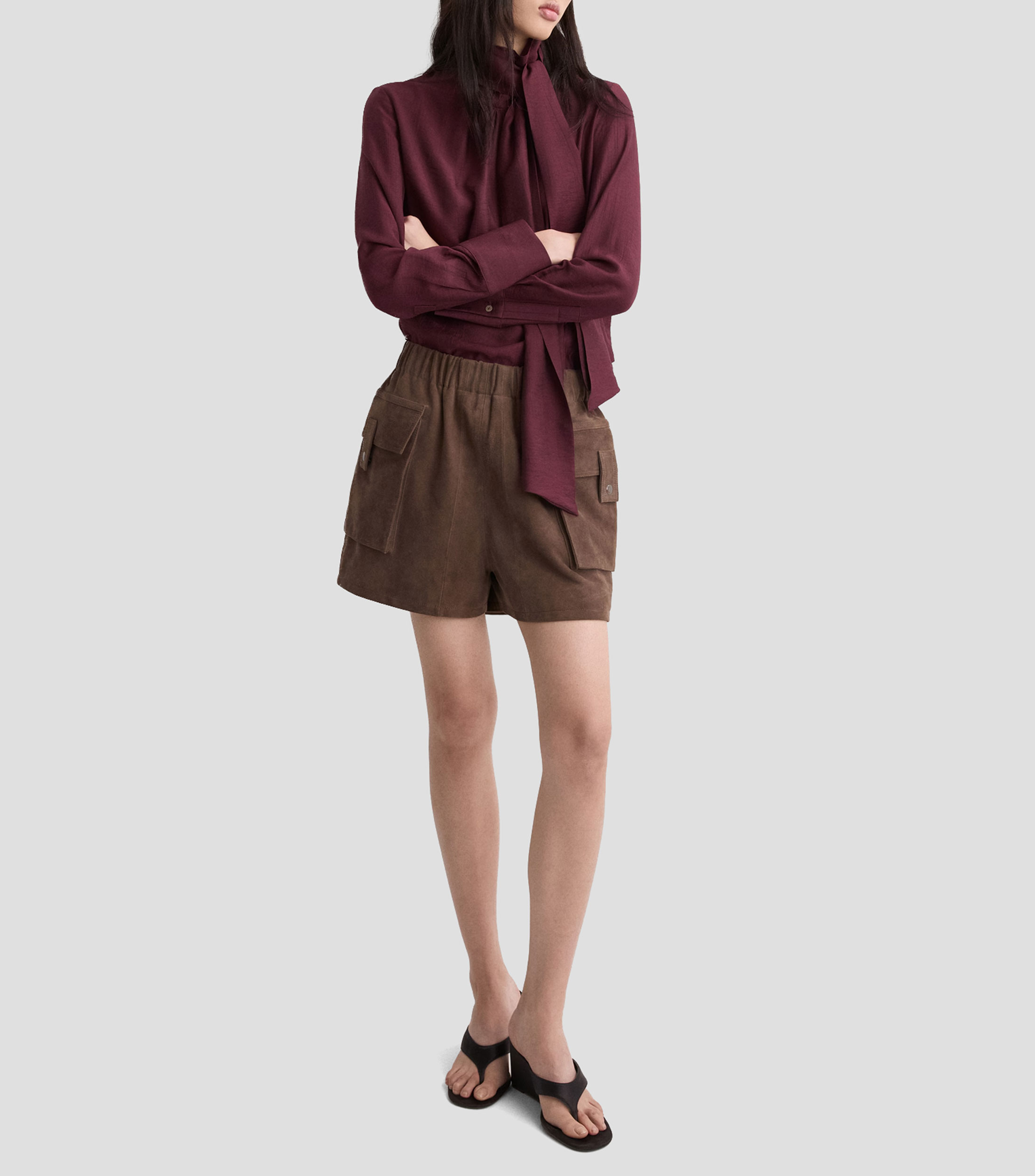 Blusa lisa de manga larga Mujer