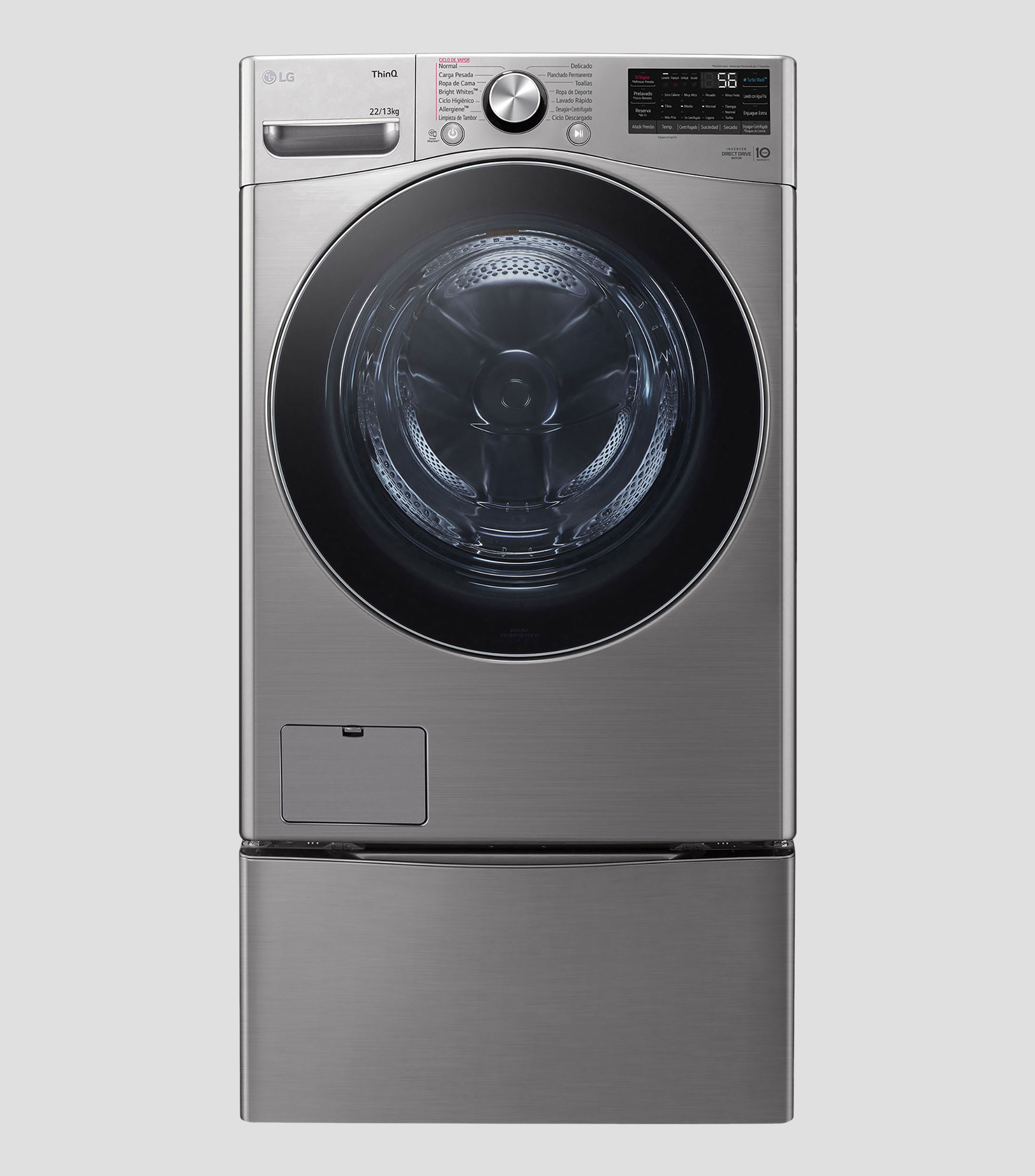 Lavasecadora Eléctrica con pedestal 22 Kg, 13 Kg Inteligente Inverter AI DD Carga Frontal WD22VV2S6R gris