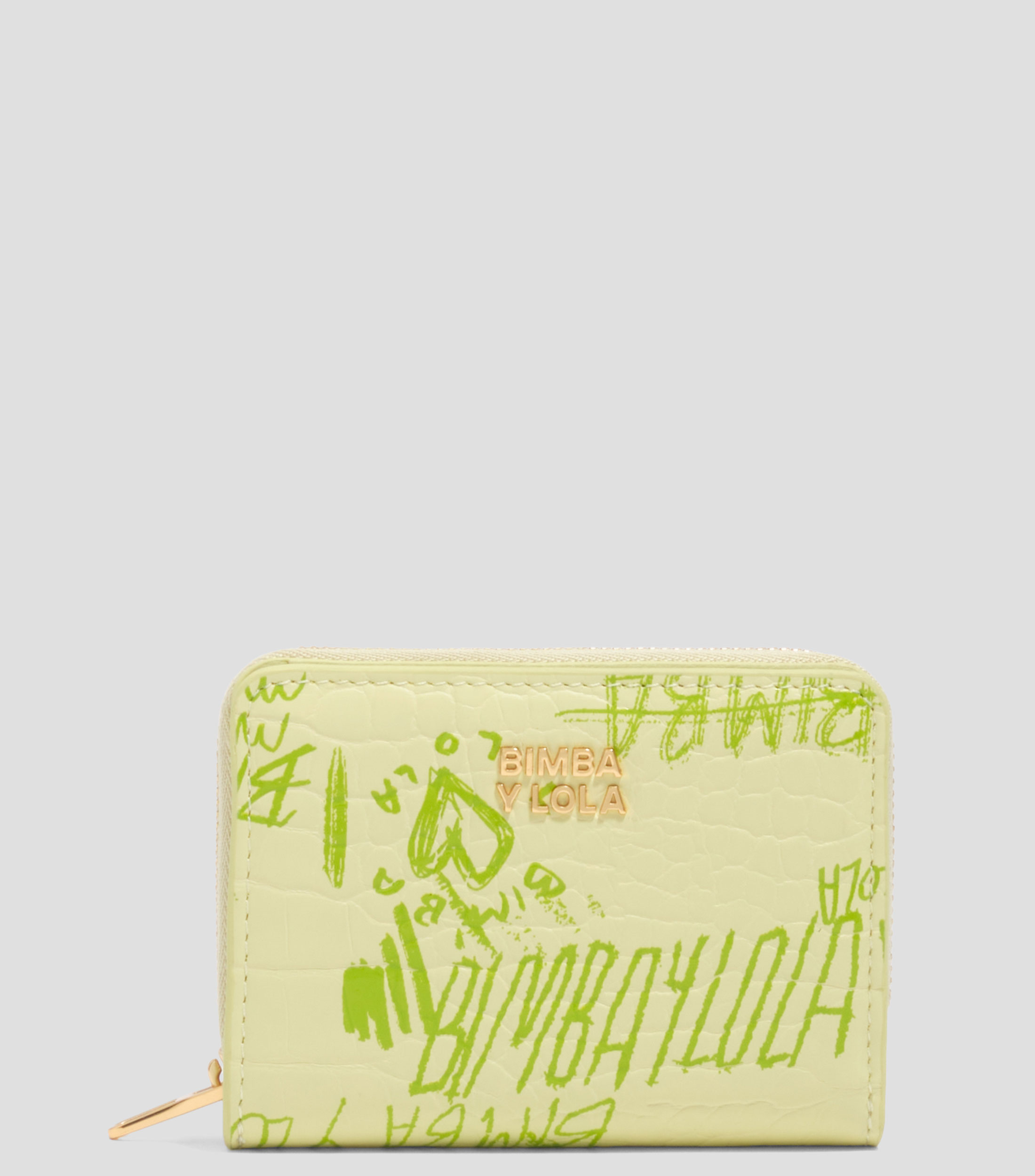 Cartera solapa textura brillo print Bimba logos verde pastel Mujer